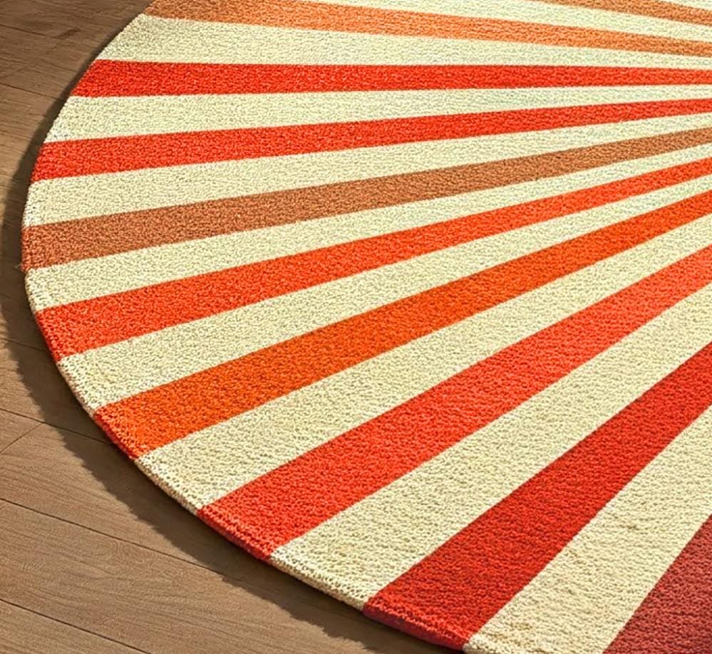 Hand-Tufted Wool Round Rug: Vibrant Sunburst Design