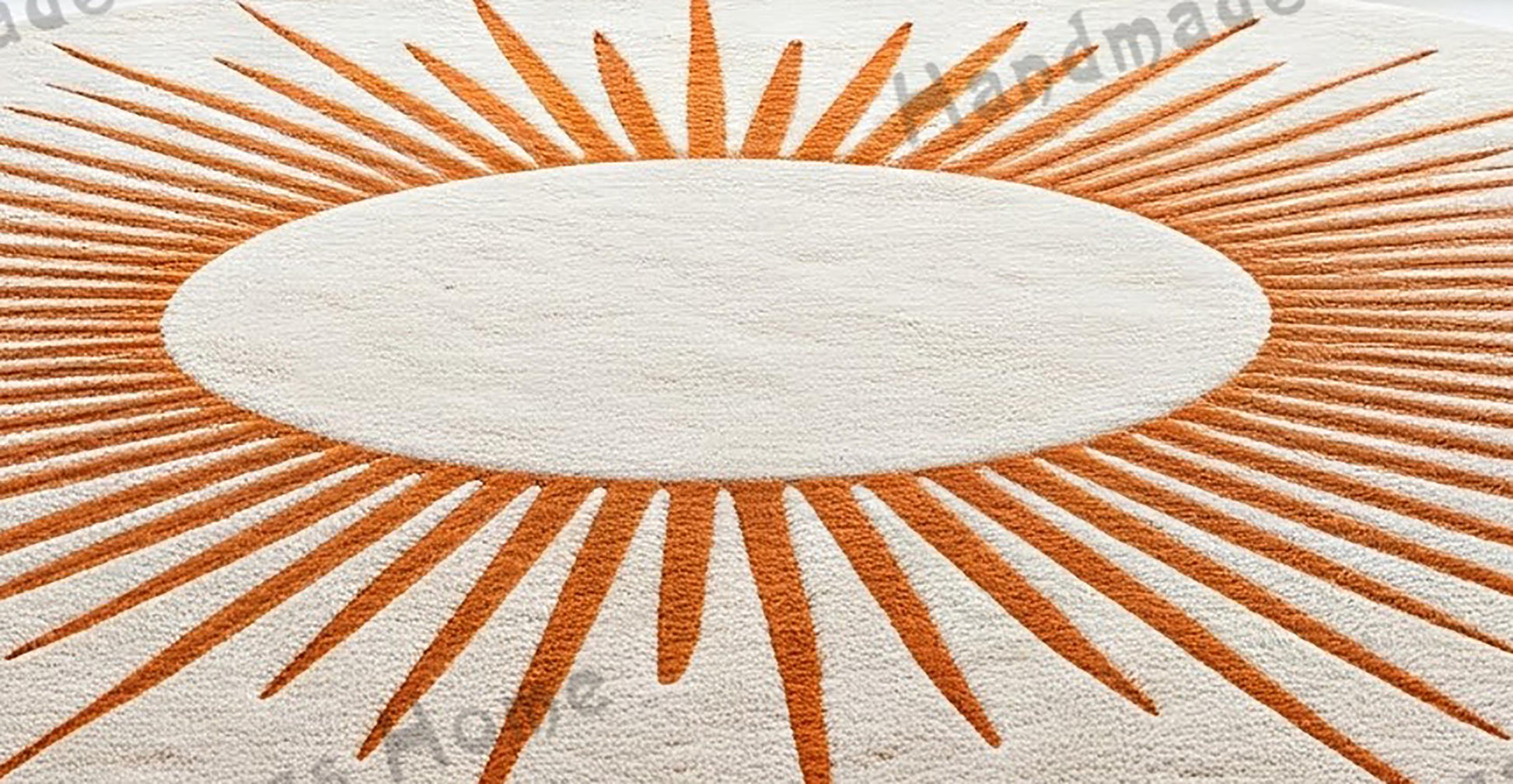 Luxurious gold and white round rug, perfect for adding a touch of sunshine to your home decor.