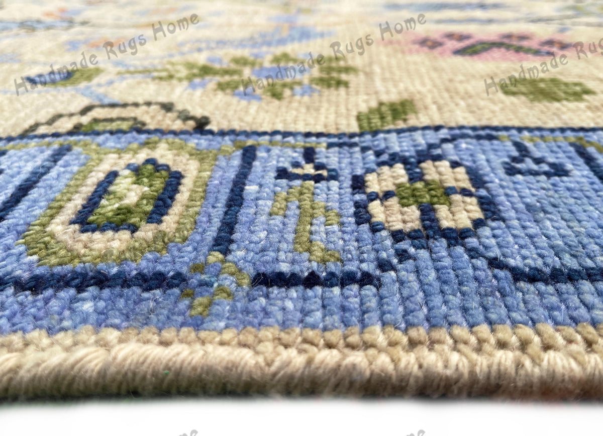 Hand Knotted Wool Oushak Rug: Vintage Turkish Style, Customizable