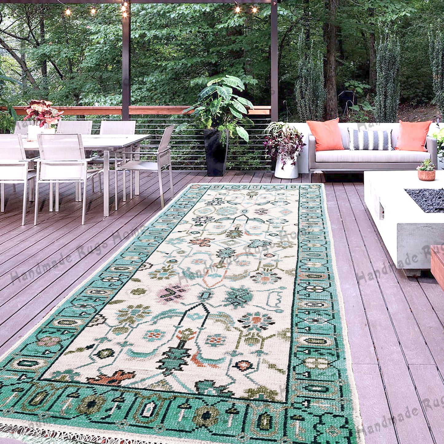 Hand Knotted Wool Oushak Rug: Vintage Turkish Style, Customizable