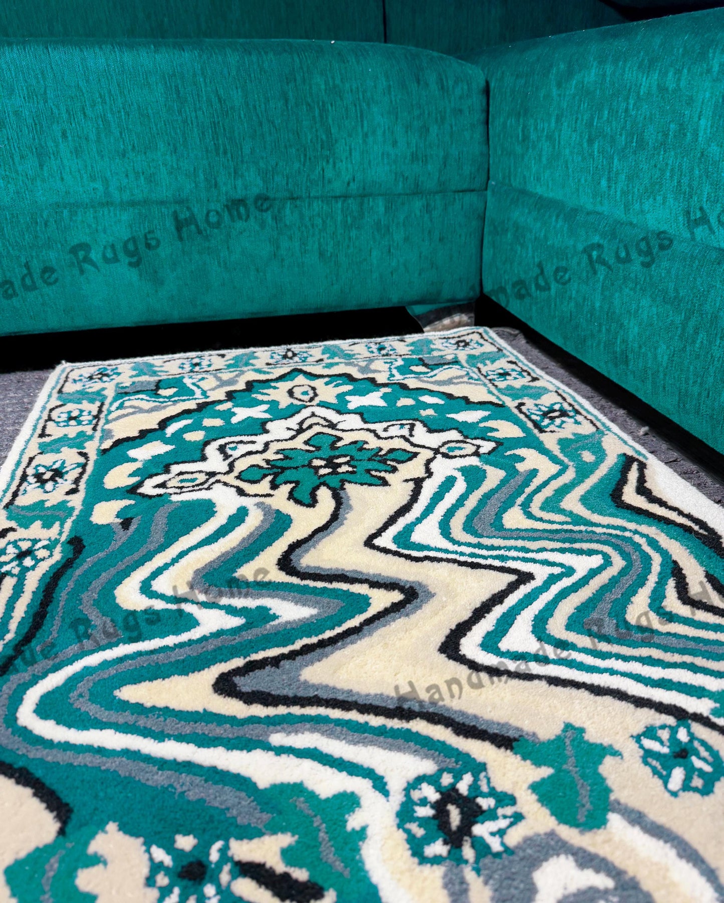 Hand-tufted melting rug featuring a vibrant drip design in soft, high-quality materials. This unique rug adds a playful and modern touch to any space, perfect for living rooms or creative areas. Elevate your decor with this eye-catching piece!