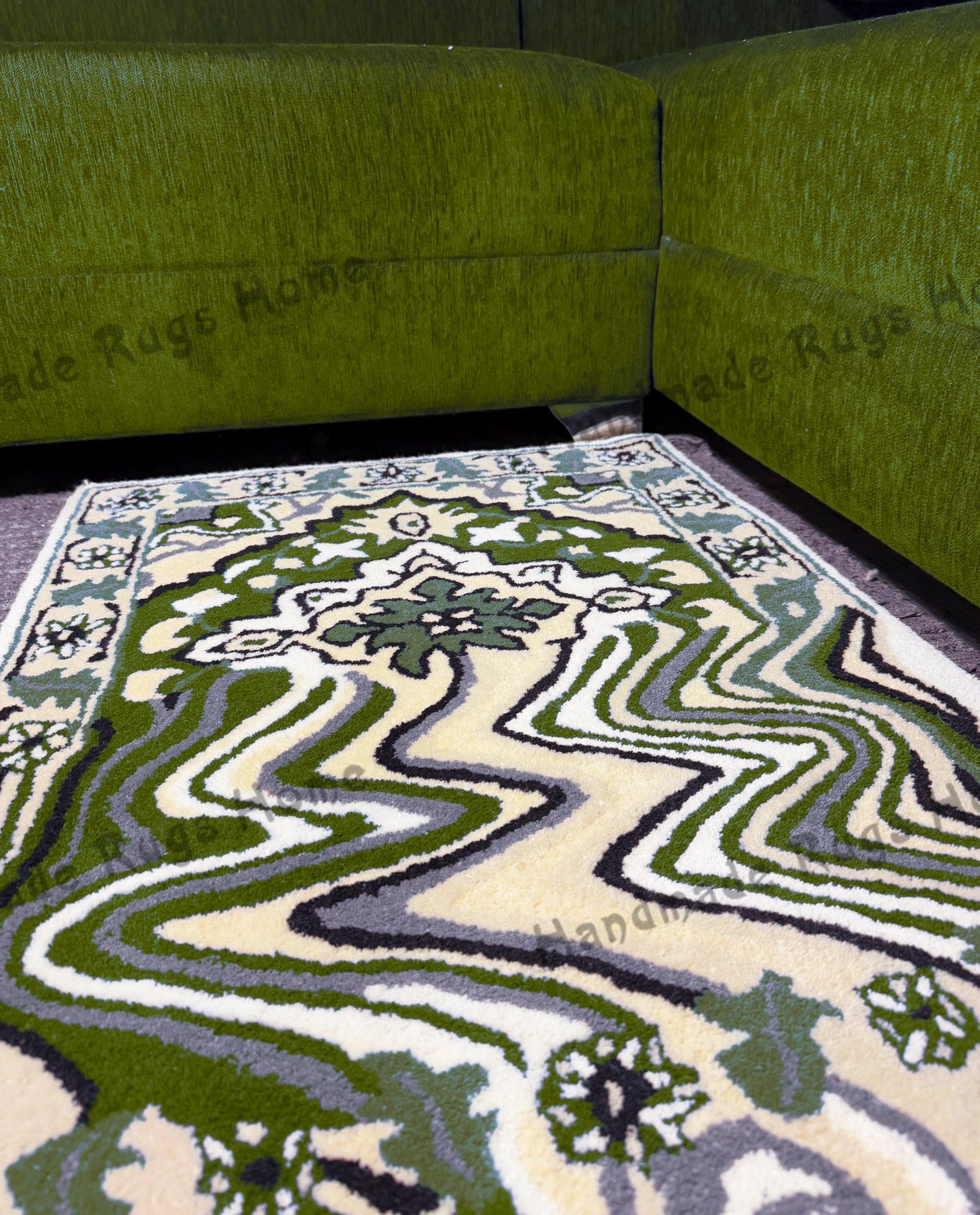 Hand-tufted melting rug featuring a vibrant drip design in soft, high-quality materials. This unique rug adds a playful and modern touch to any space, perfect for living rooms or creative areas. Elevate your decor with this eye-catching piece!