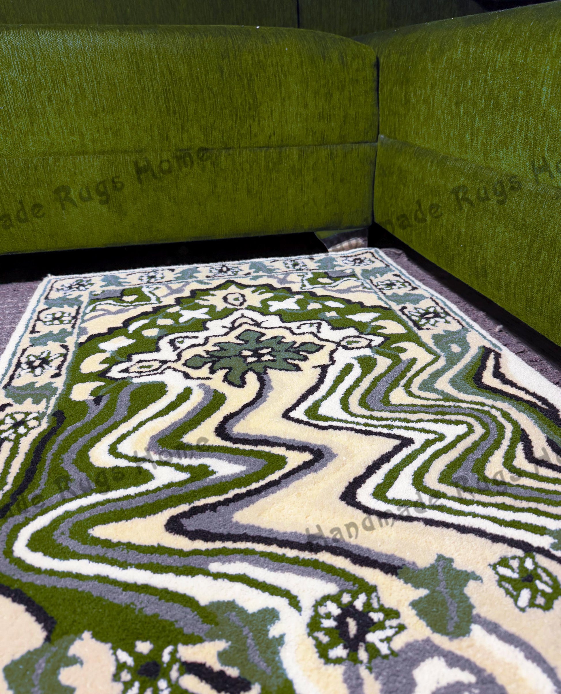 Hand-tufted melting rug featuring a vibrant drip design in soft, high-quality materials. This unique rug adds a playful and modern touch to any space, perfect for living rooms or creative areas. Elevate your decor with this eye-catching piece!