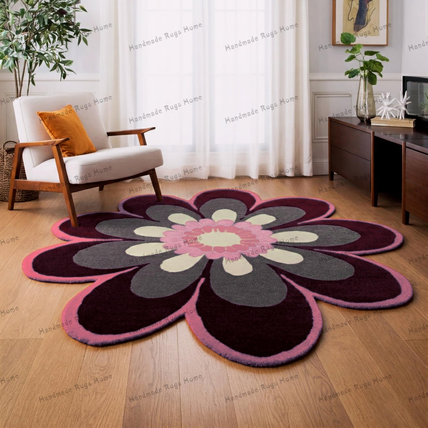 Hand-Tufted Wool Rug: Modern Multicolour Flower Design