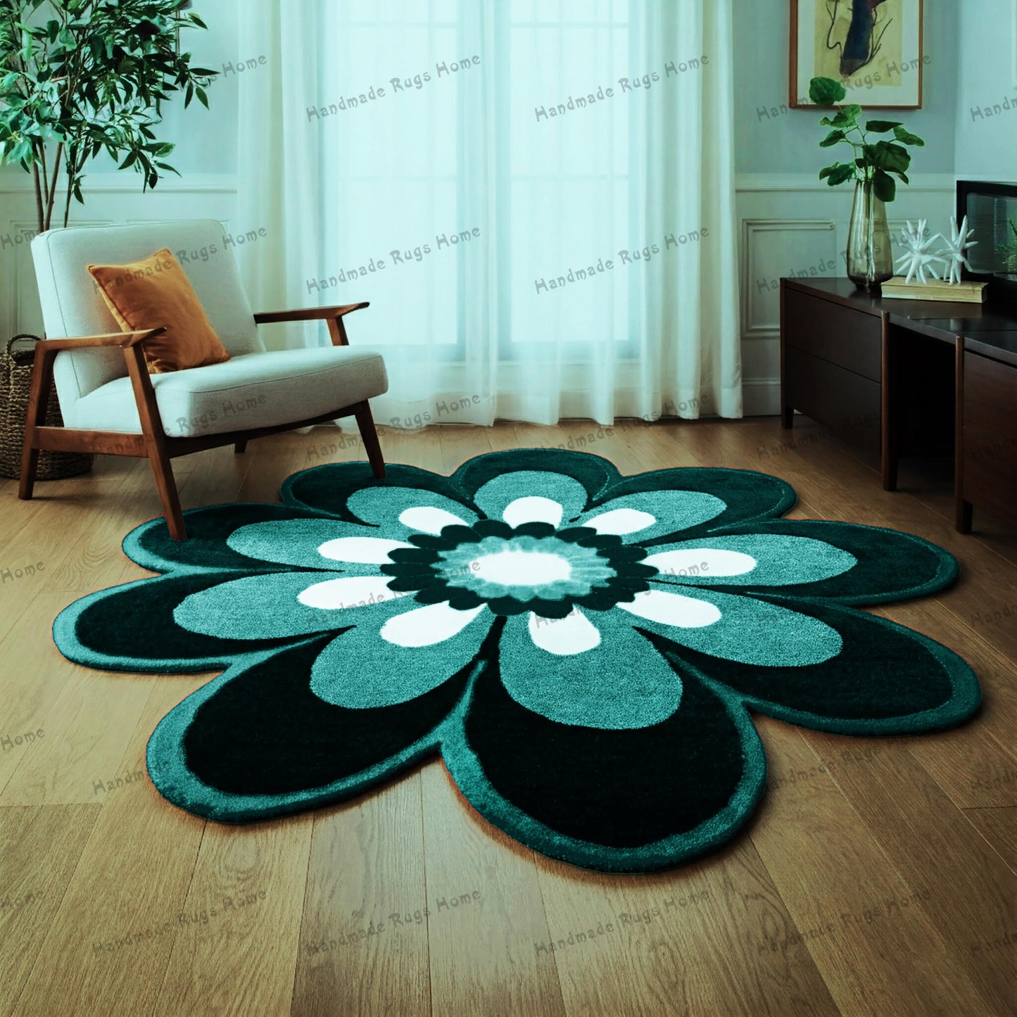 Hand-Tufted Wool Rug: Modern Multicolour Flower Design