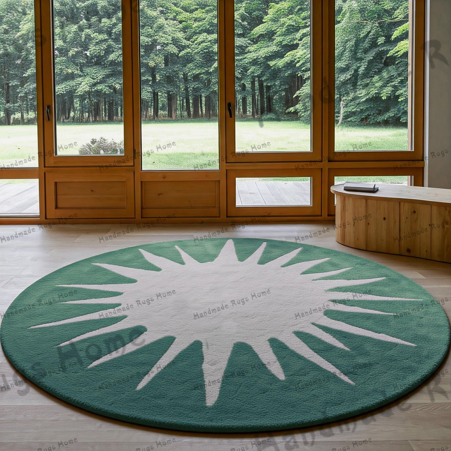 Cozy Green round hand-tufted rug, designed to add warmth and style to your home. Ideal for creating a welcoming atmosphere in any room.
