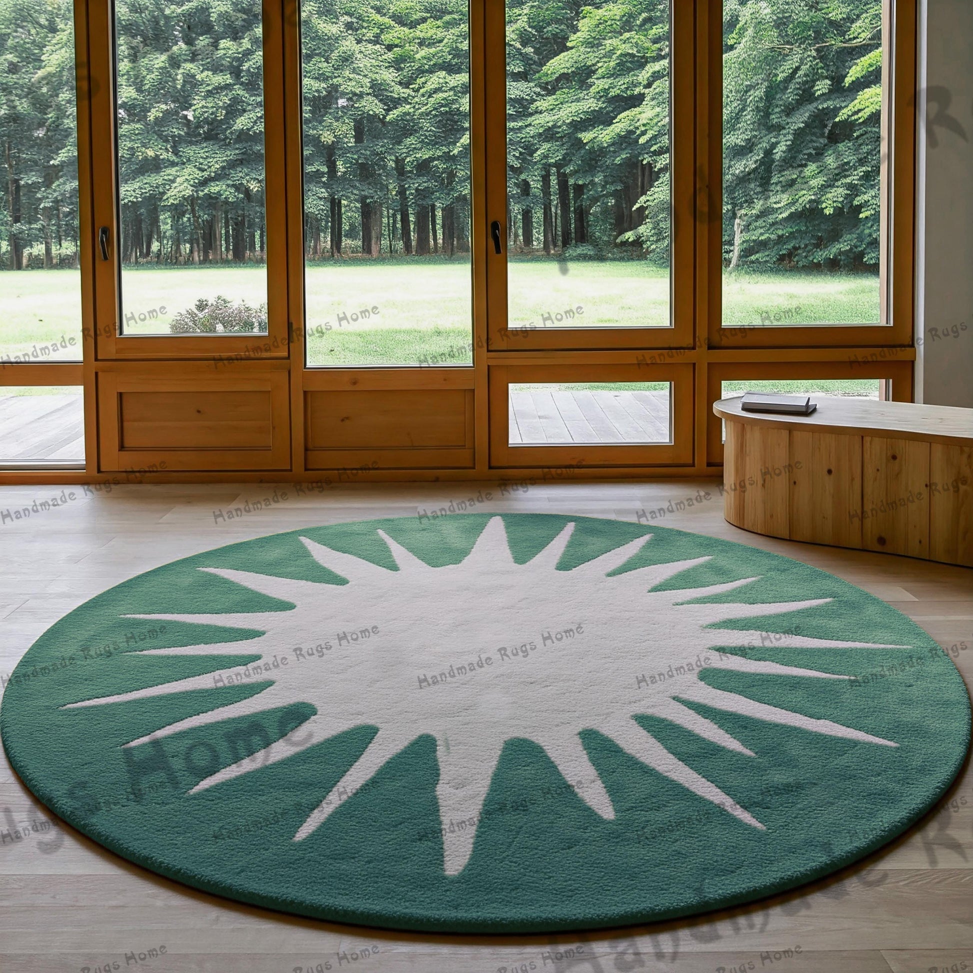 Cozy Green round hand-tufted rug, designed to add warmth and style to your home. Ideal for creating a welcoming atmosphere in any room.