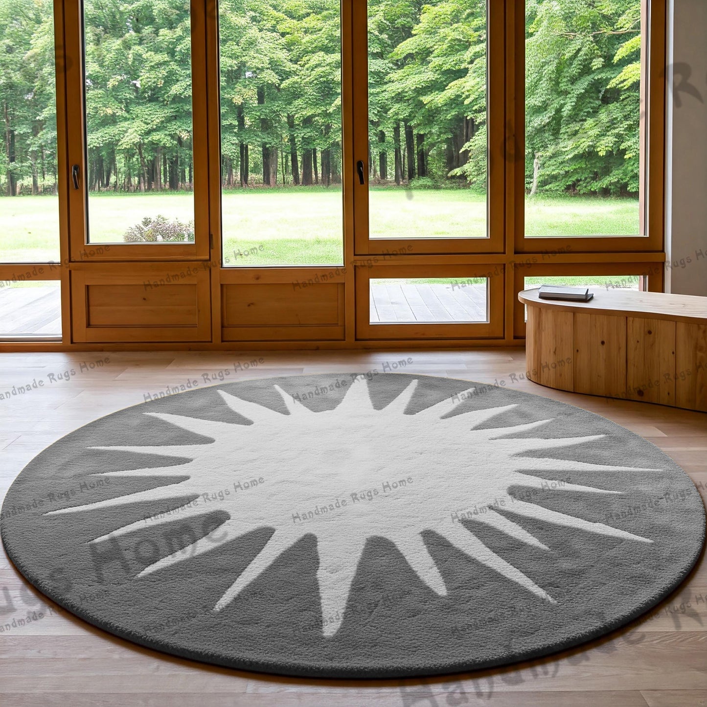 Stylish Grey round hand-tufted rug, featuring a soft texture and vibrant color, perfect for enhancing your home’s aesthetic and comfort.