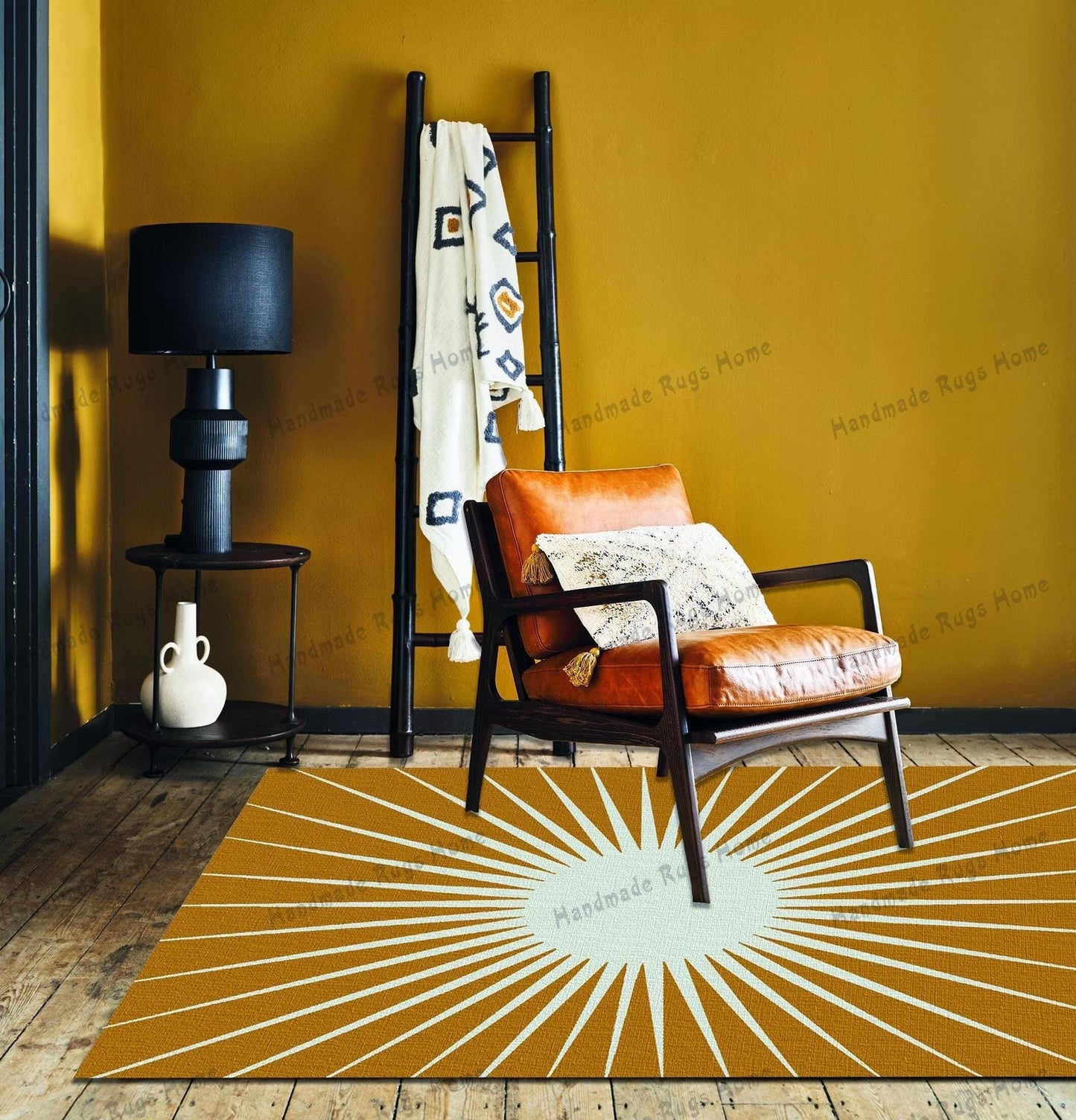 custom golden sunburst rug for adding warmth and style to any space.