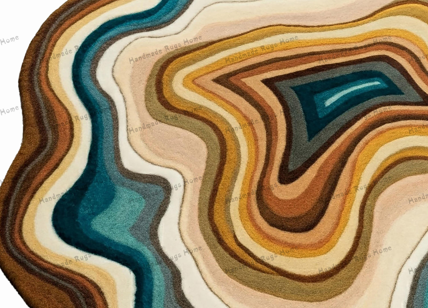 Elegant round hand-tufted rug featuring a wavy pattern, ideal for adding a touch of style and comfort to your living space or bedroom.