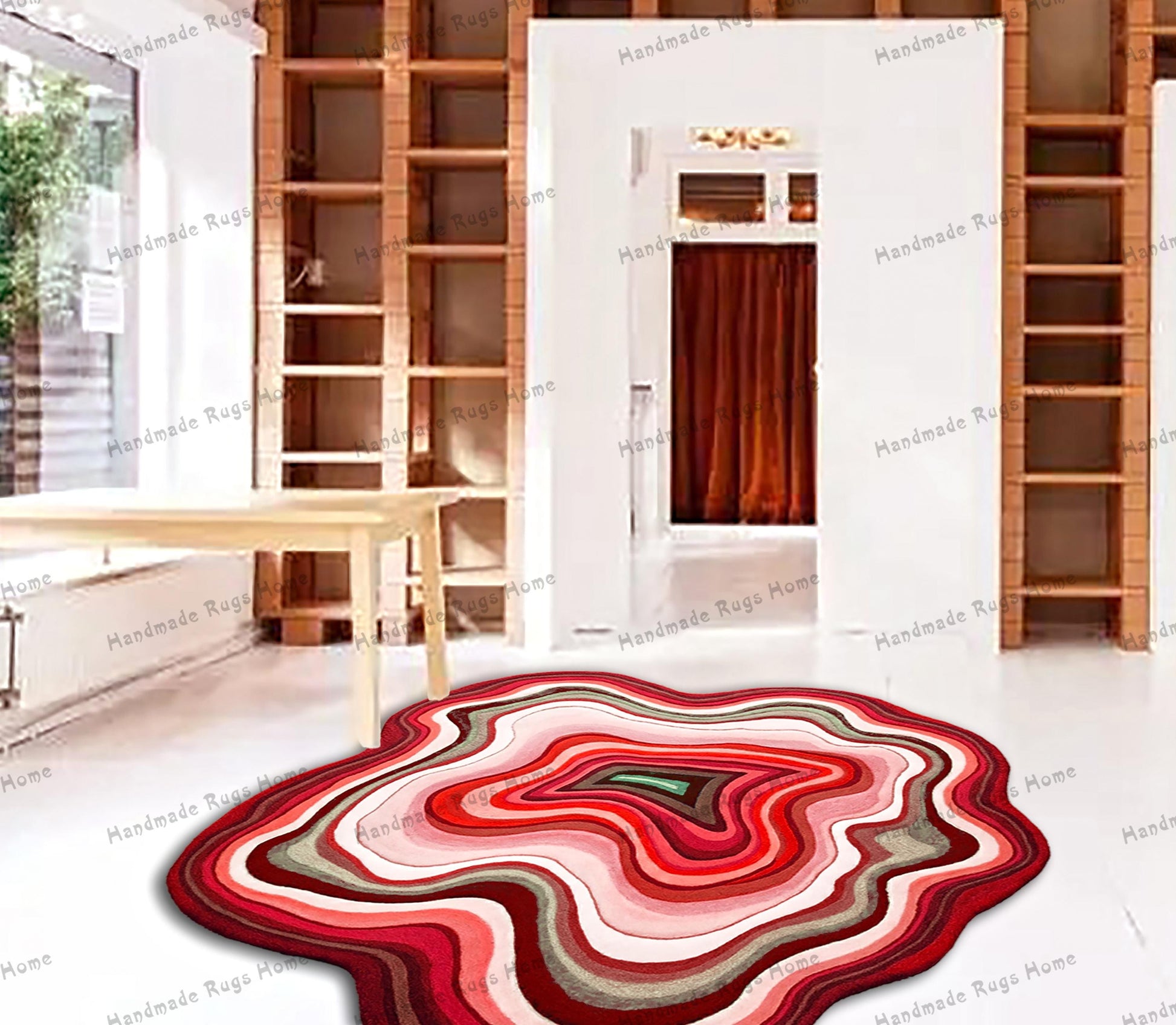 Cozy round wavy hand-tufted rug, perfect for creating a welcoming atmosphere in your home. Its unique design adds character to any room.