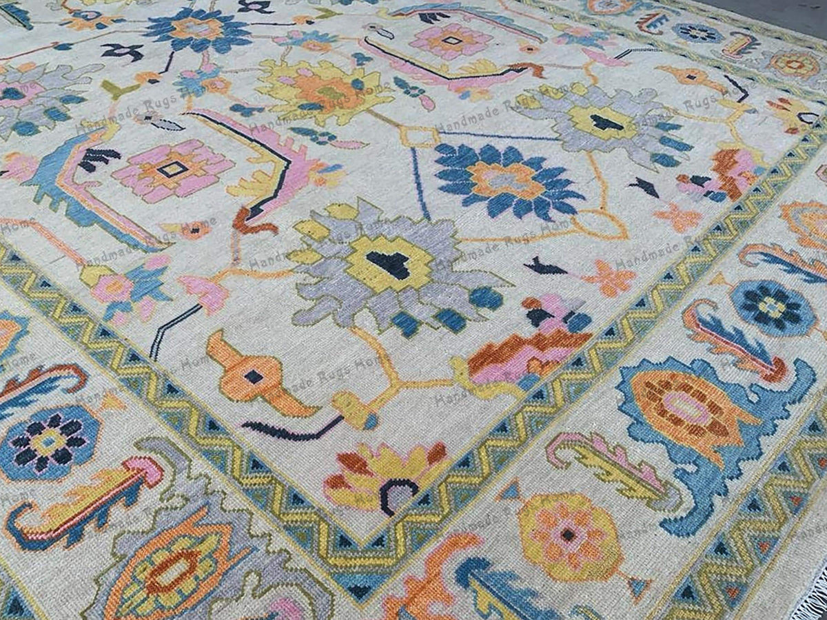 Beautiful pastel-colored Oushak rug for cozy spaces