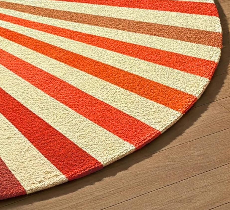 Hand-Tufted Wool Round Rug: Vibrant Sunburst Design