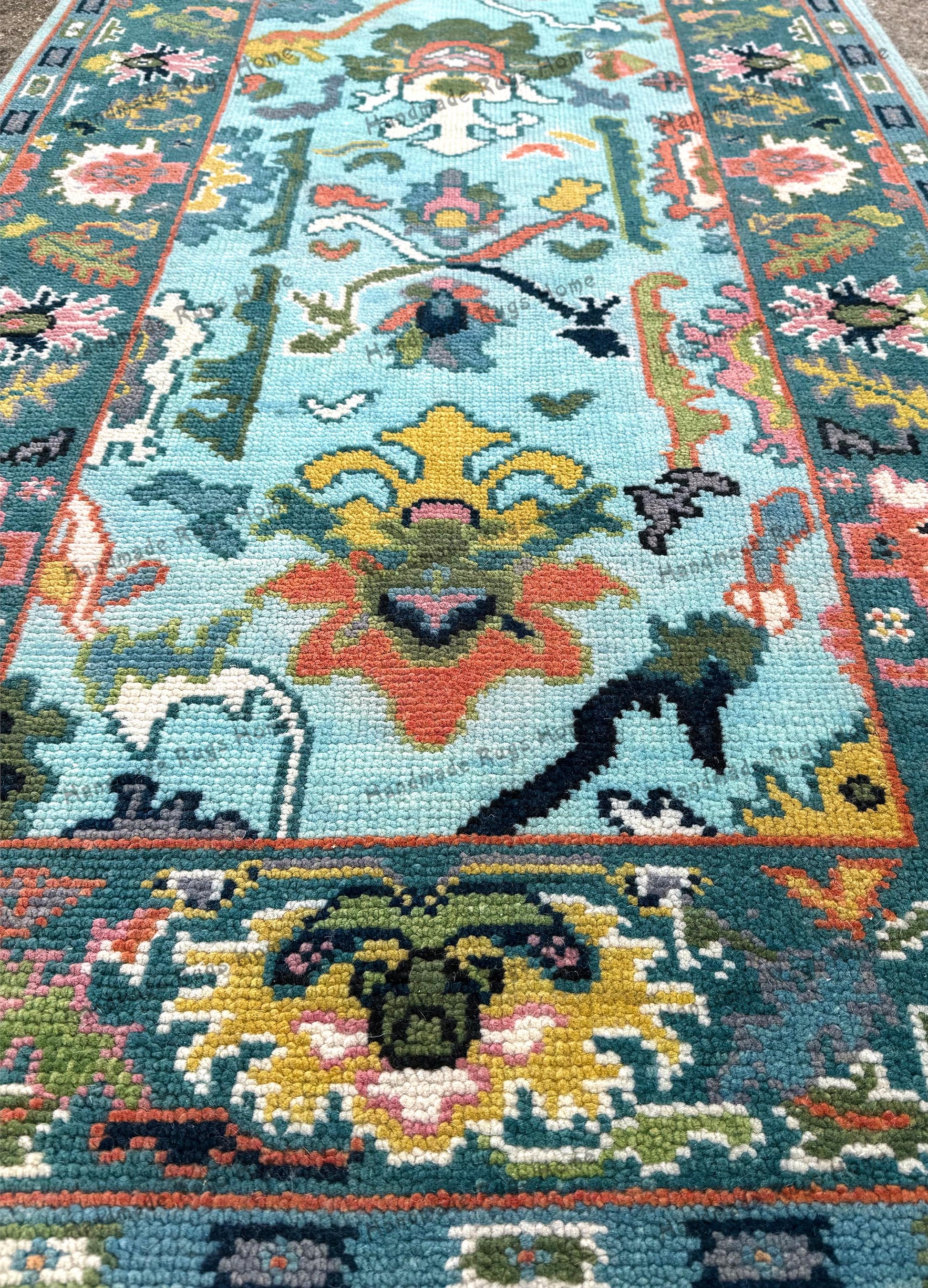 Traditional area rug,
Wool Oushak rug,
Pastel color rug,
Geometric rug,
Elegant home decor,
Oriental rug,
Turkish carpet,
Small area rug,
Unique rugs for sale,
Persian-inspired rug,