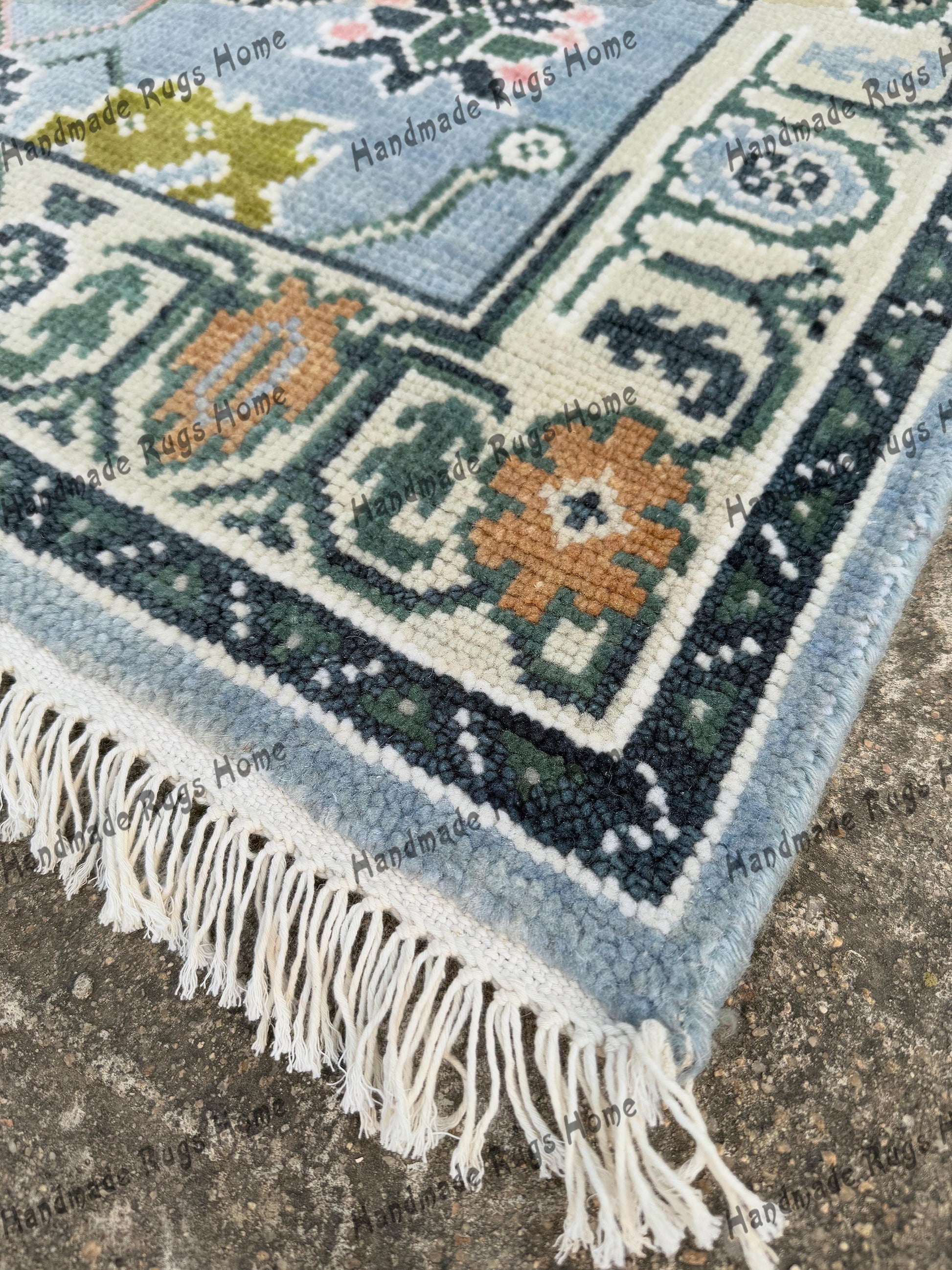 Elegant 3x5 handmade hand knotted rug displayed in a cozy living room setting.
