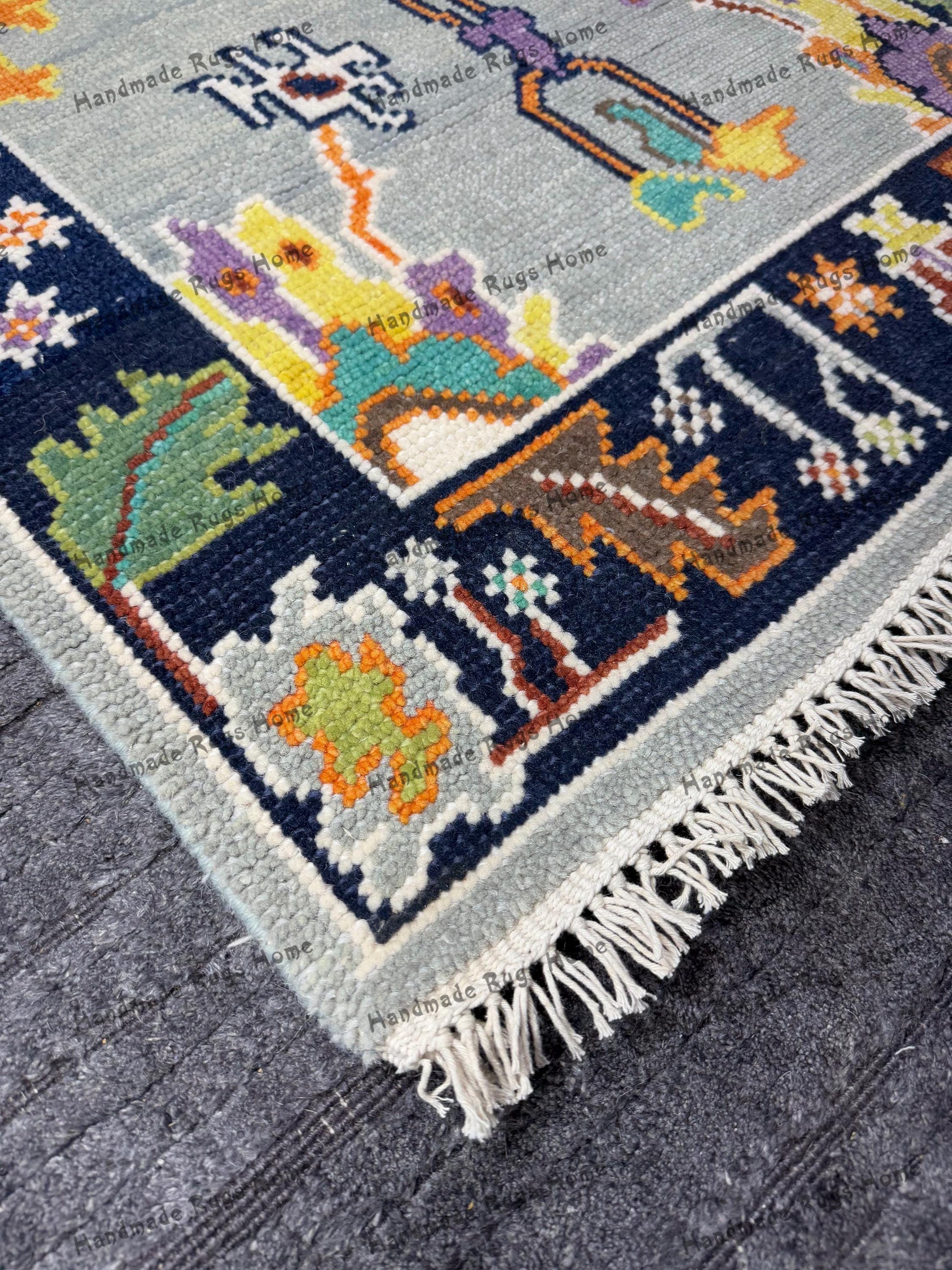 Narrow handwoven Oushak rug, perfect for hallways and entryways.