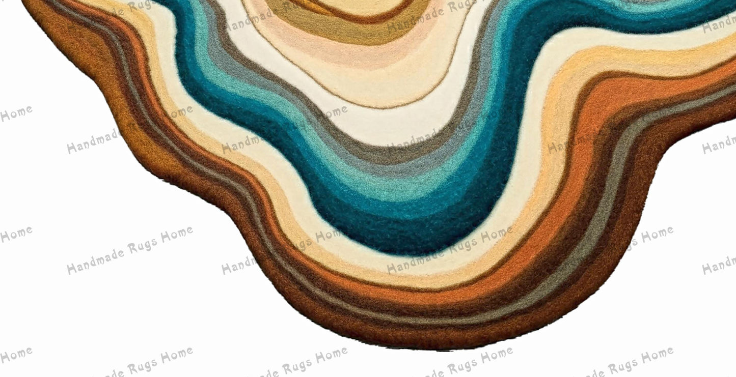 Round wavy hand-tufted rug with a soft texture, perfect for brightening up your home. Its unique design makes it a standout piece in any room.