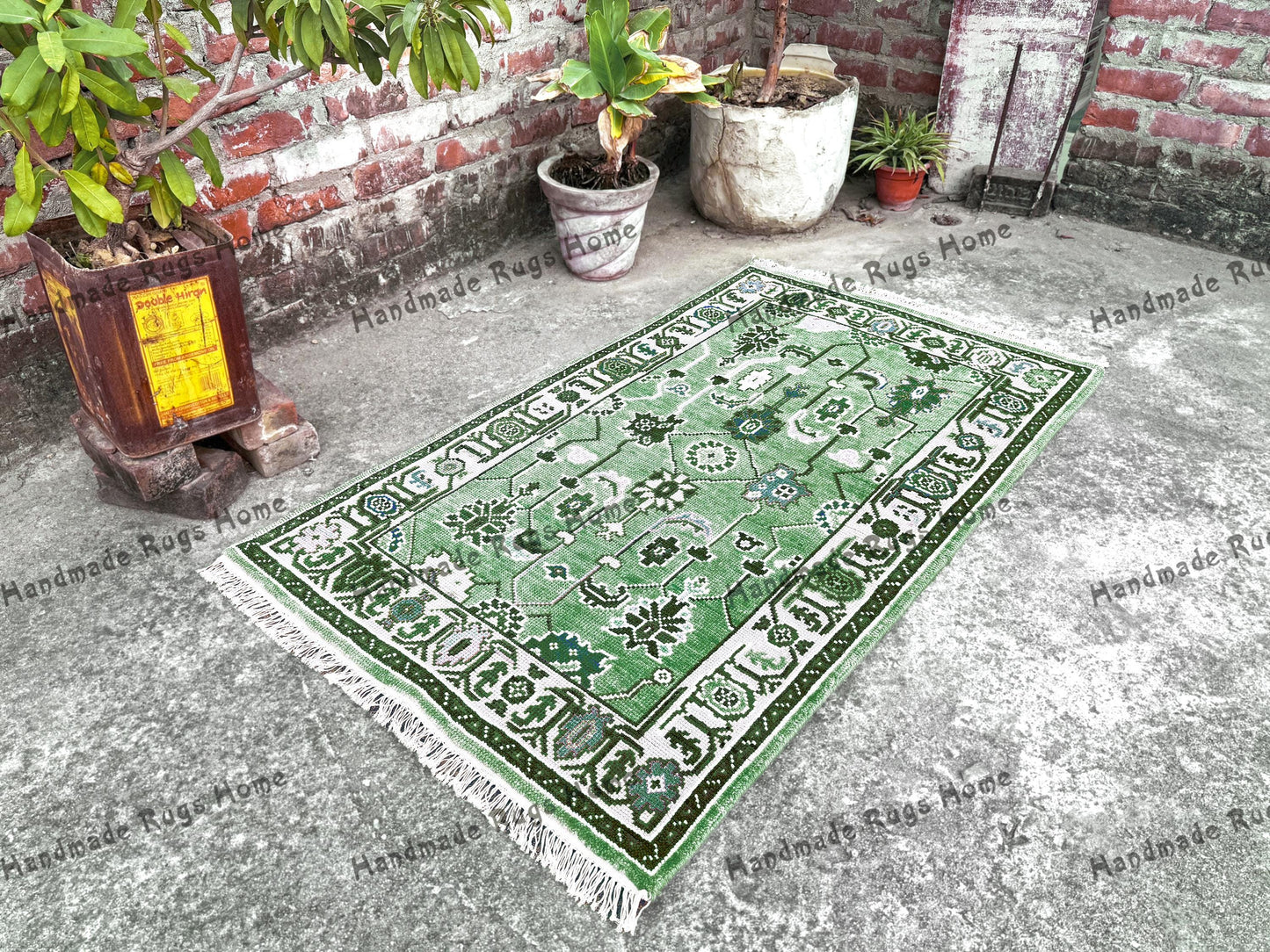 Beautiful handcrafted Oushak rug in teal and pink, perfect for living rooms or bedrooms.