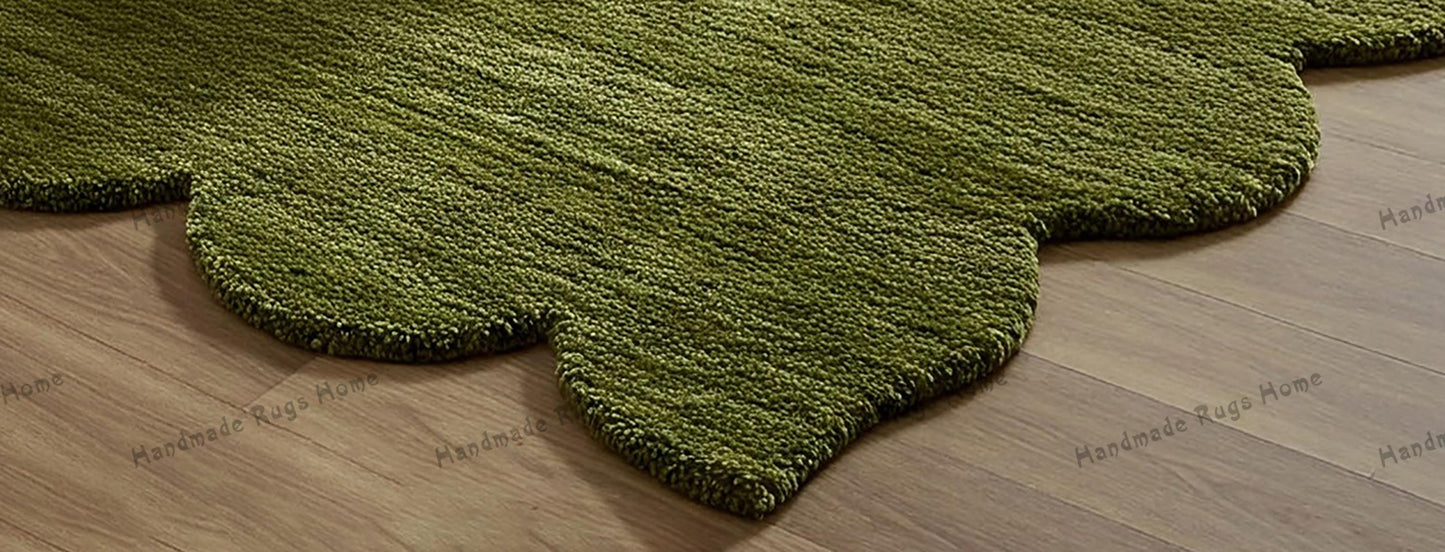 Vibrant green hand-tufted area rug, designed to add a pop of color to any space.
