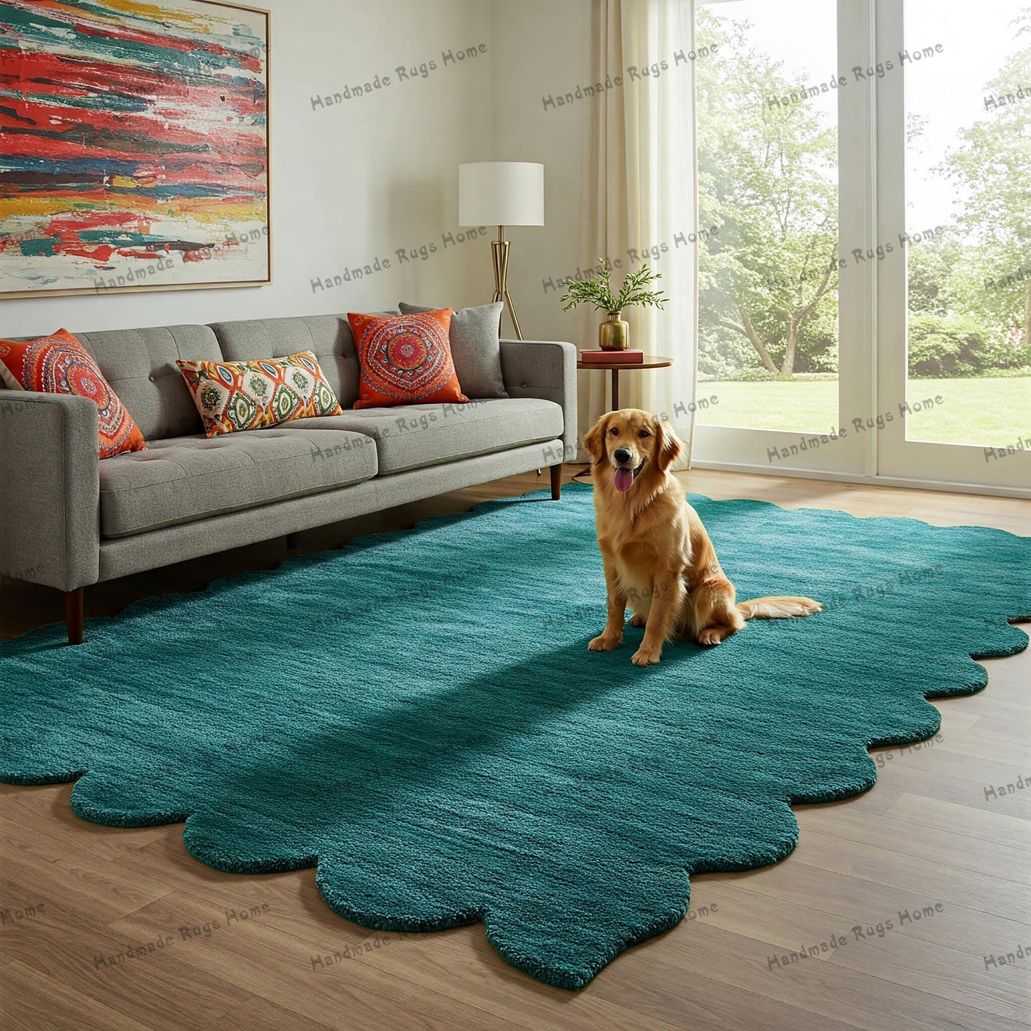 Soft and durable modern green rug, ideal for high-traffic areas in stylish interiors.