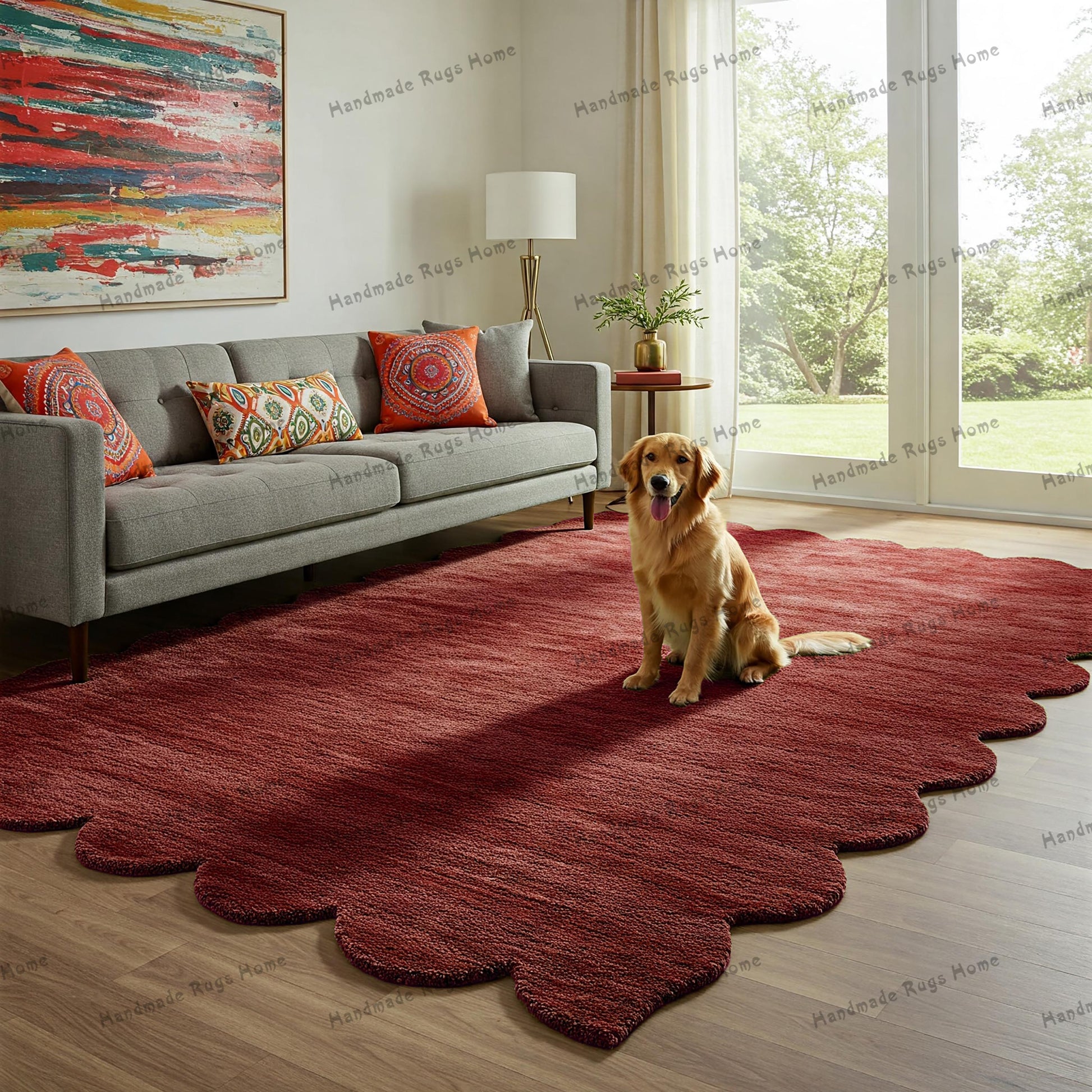 Artistic hand-tufted green rug showcasing intricate designs, a statement piece for your home.