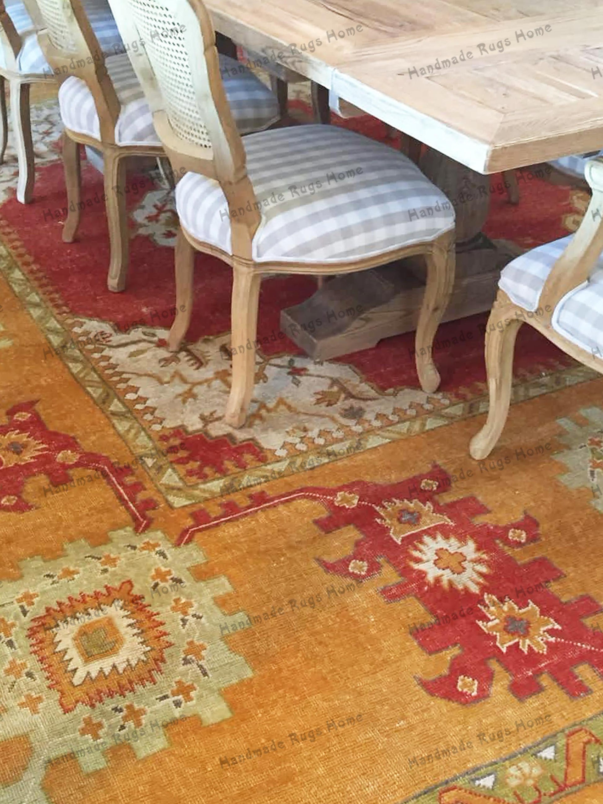 Elegant Large Oushak Rug – Traditional Hand-Knotted Turkish Carpet in Golden Yellow & Deep Red, Timeless Home Accent.