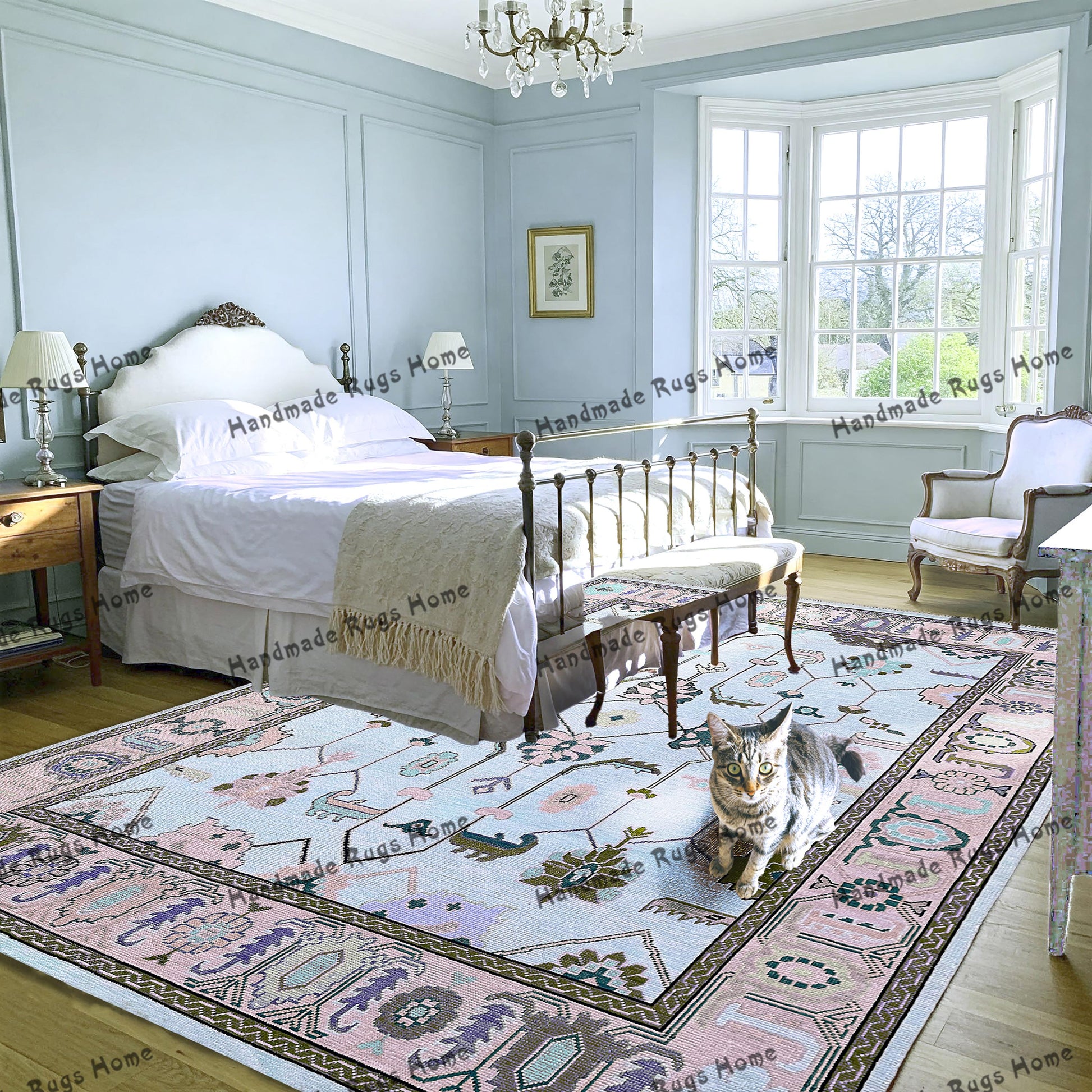 A beautiful pastel-toned Oushak carpet with traditional Turkish motifs.