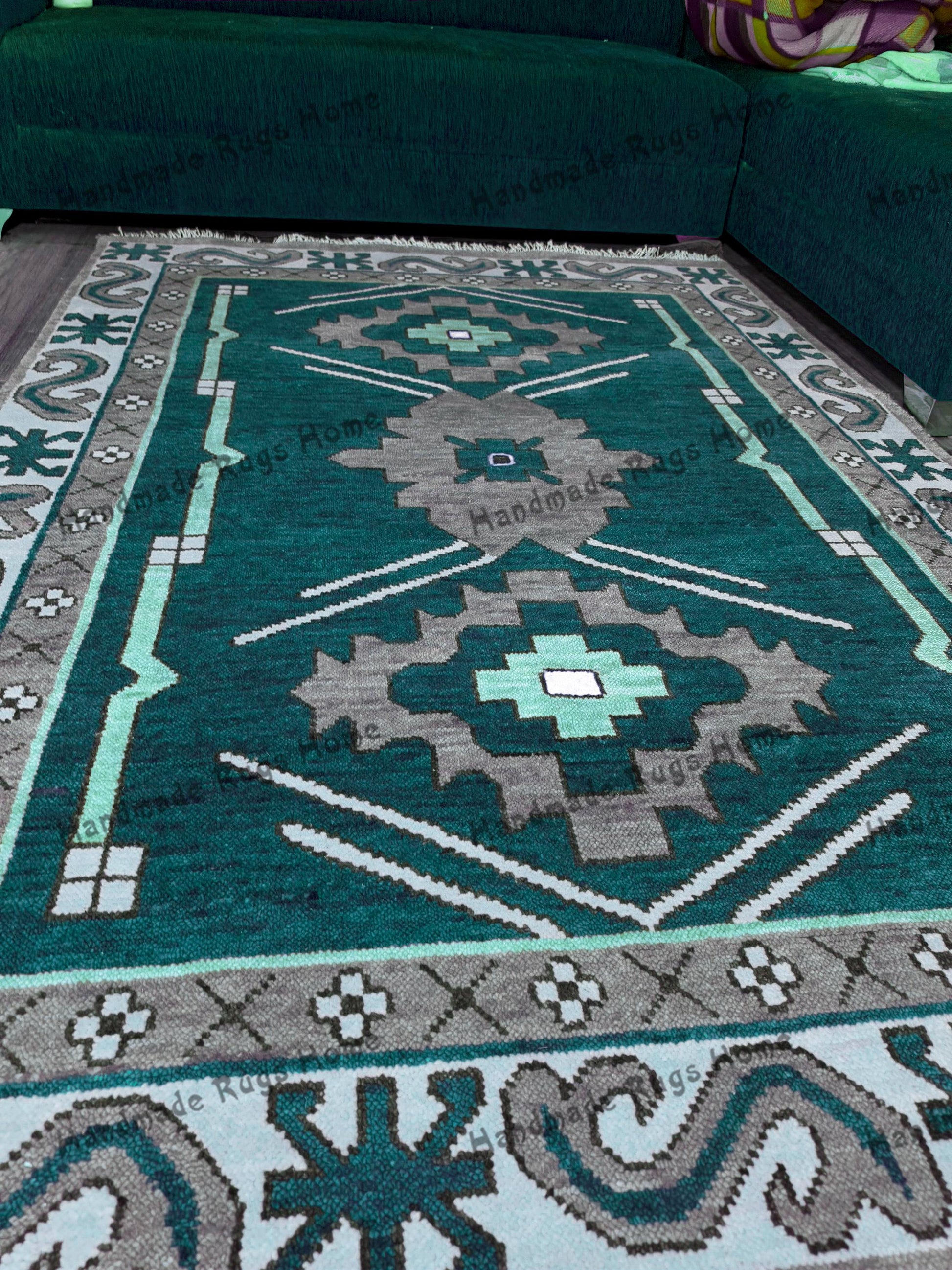 Unique ethnic Oushak rug with a blend of traditional and modern home decor styles.