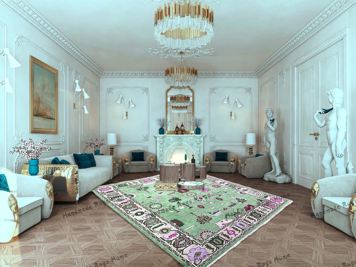 Elegant handwoven rug with unique geometric motifs.