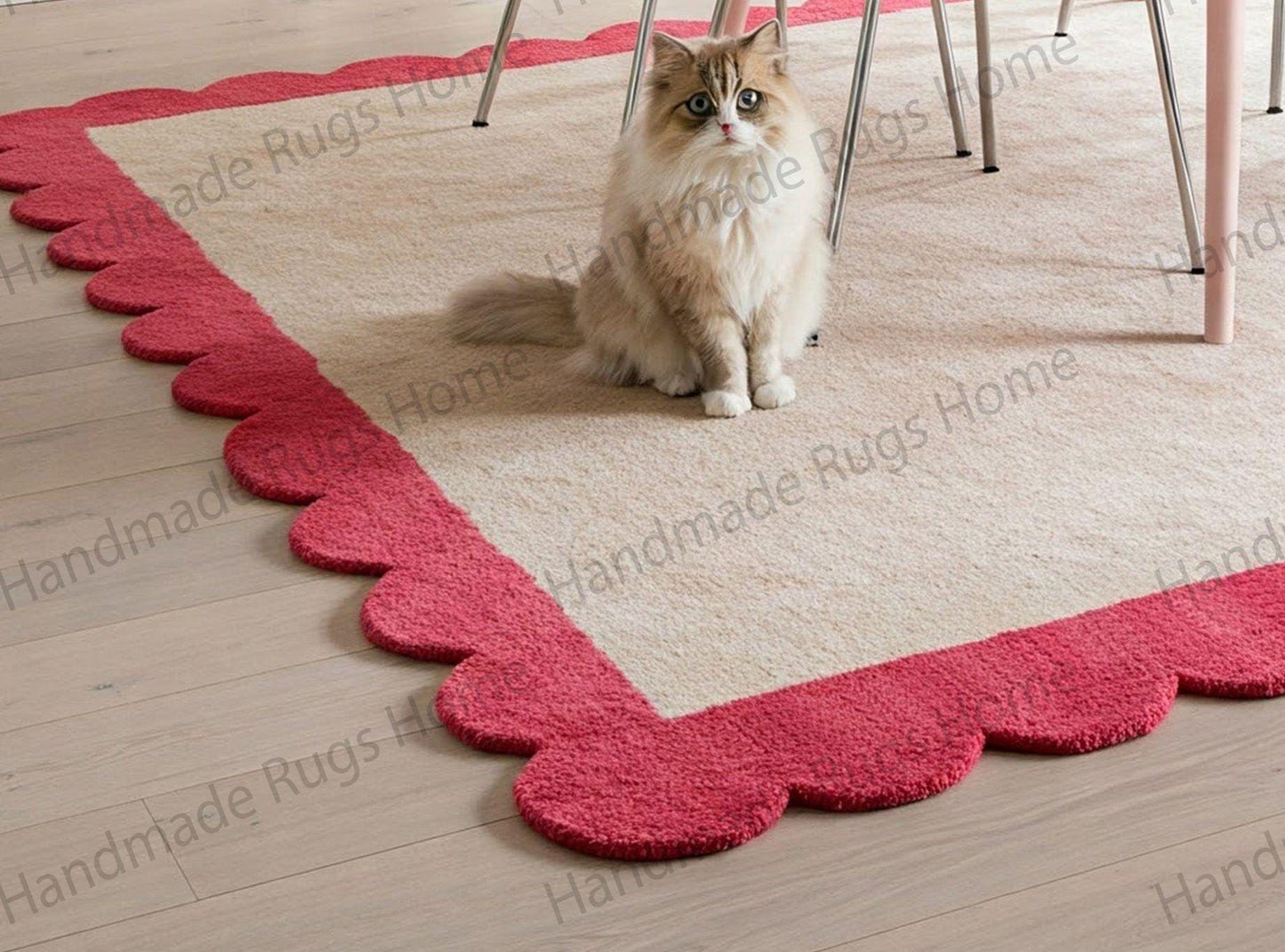 Modern handmade wool rug with blue-green border