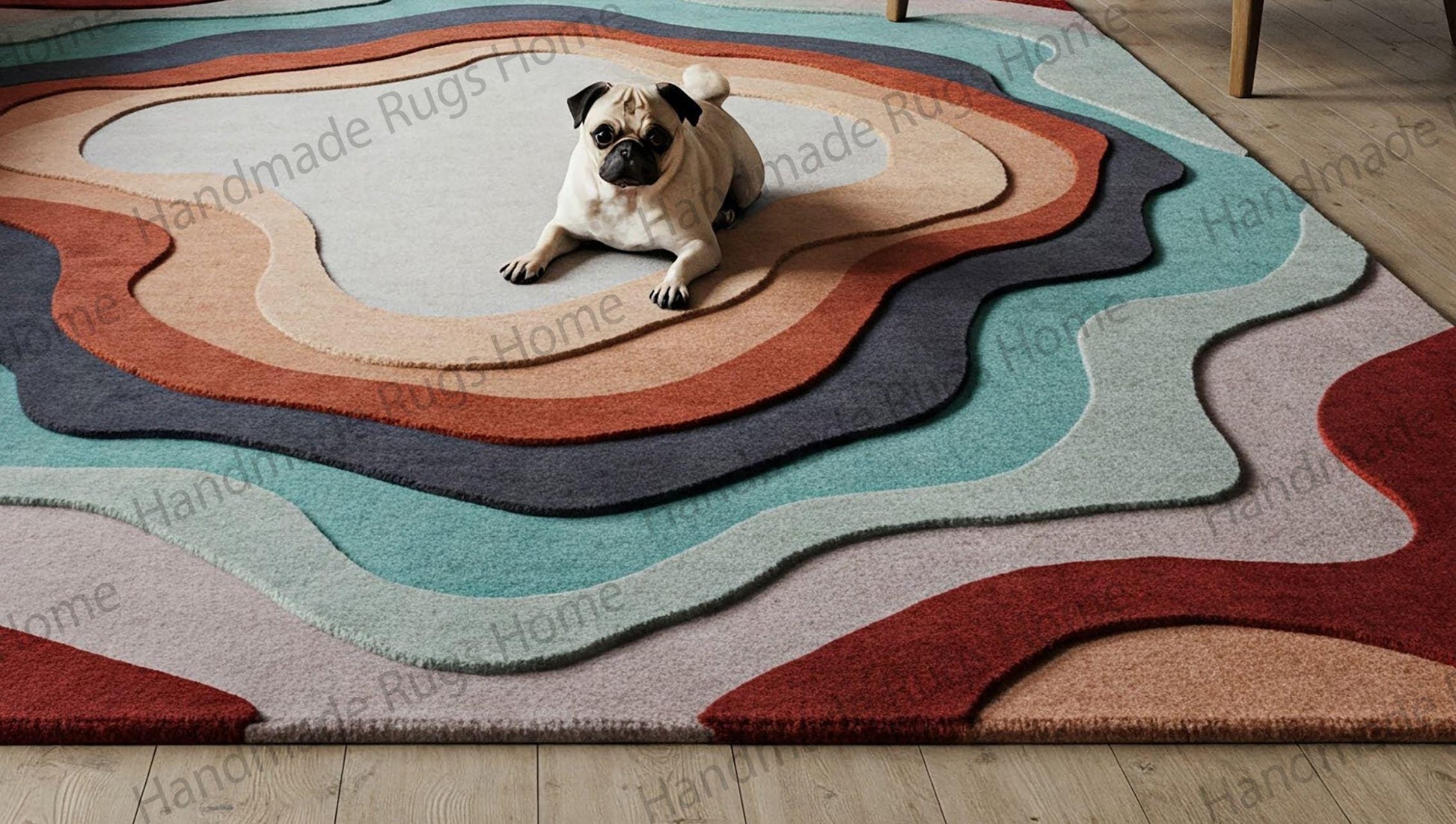 Modern abstract wool rug with a unique layered design