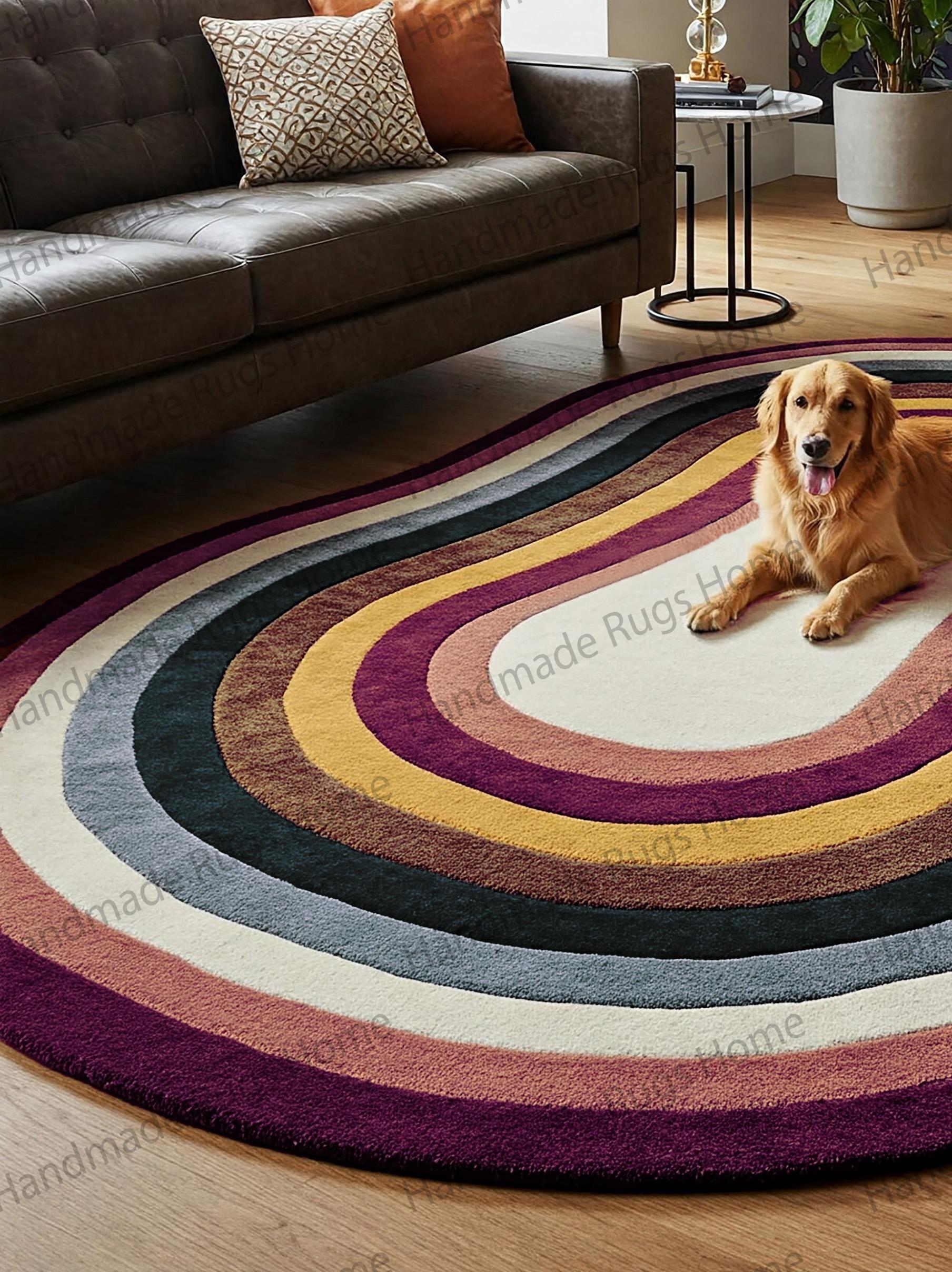 Luxury wool area rug featuring navy, mustard, burgundy, and ivory tones