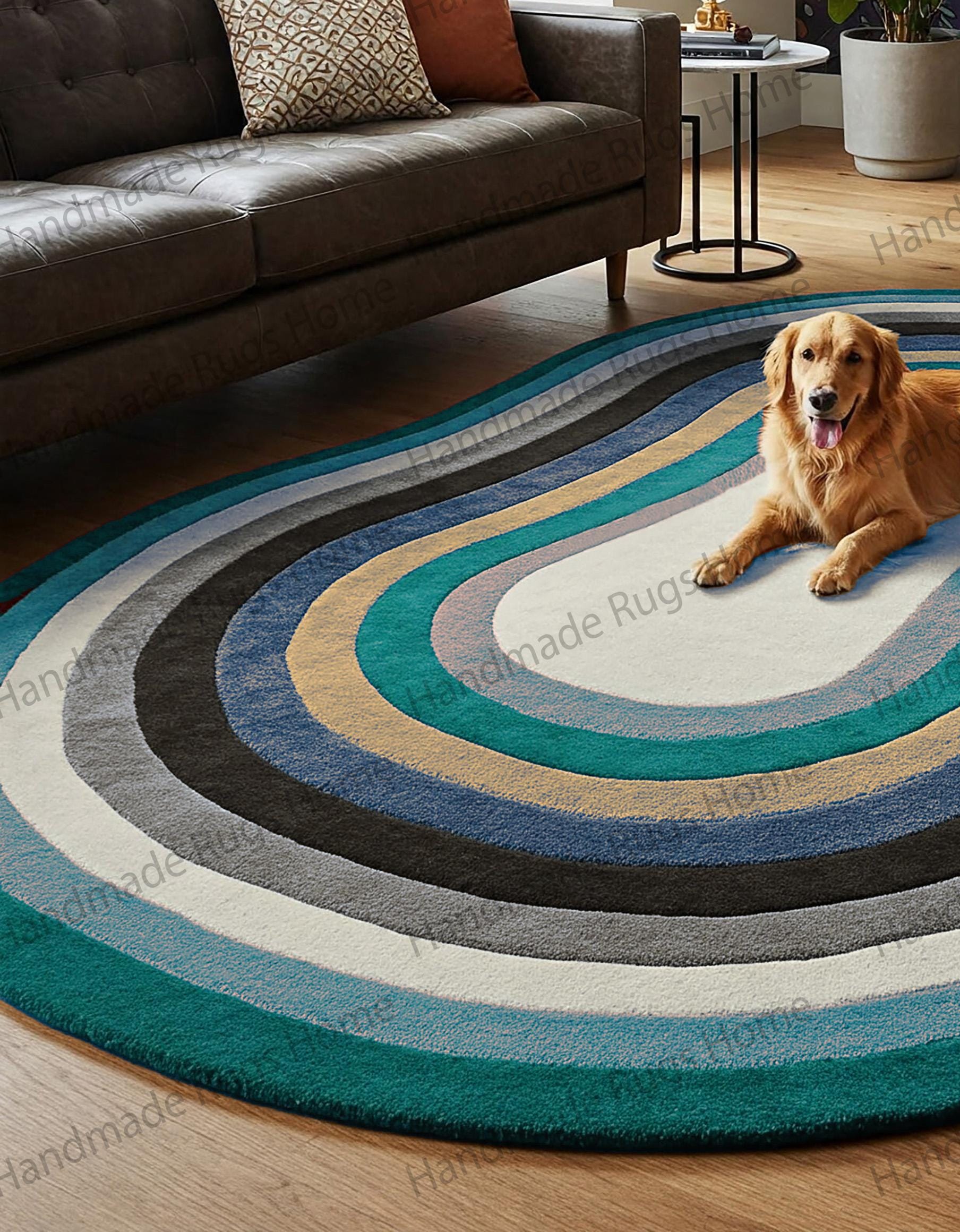 Abstract contemporary wool rug with vibrant yet sophisticated tones
