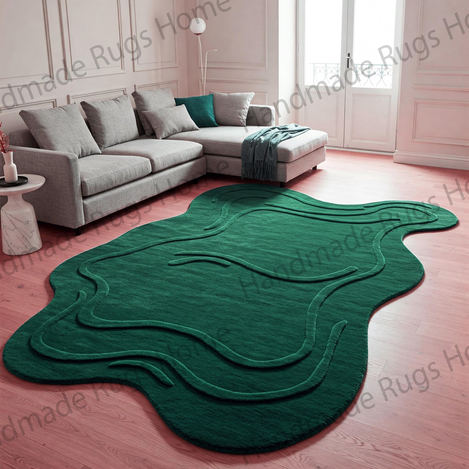 Green Organic Shaped Rug - Designer Aesthetic for Cozy Interiors