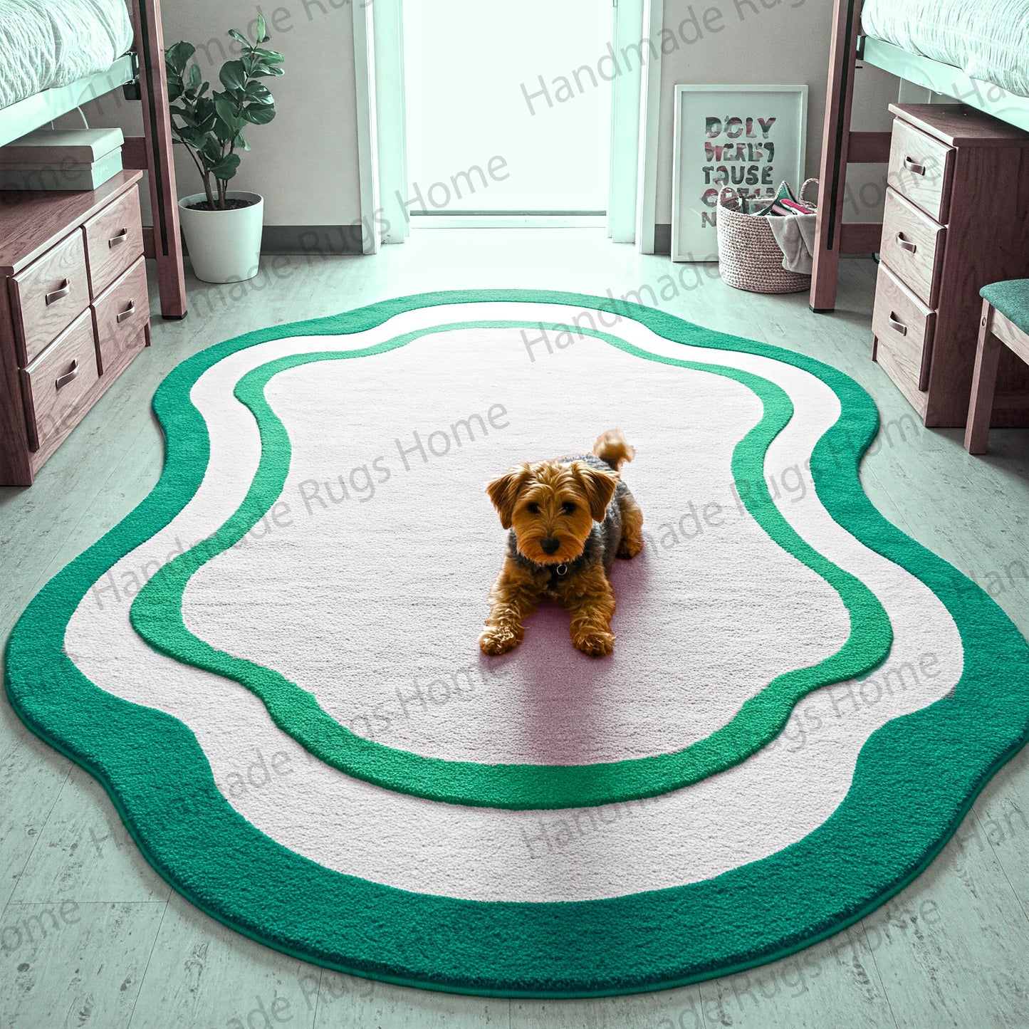Hand-Tufted Wool Rug: Abstract Waves, Modern Colorful Carpet