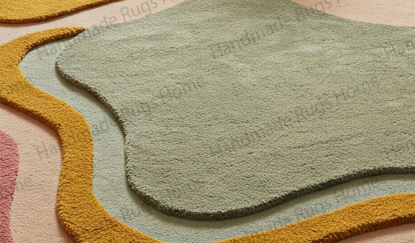 Handmade Wool Tufted Rug: Abstract Waves, Warm Tones
