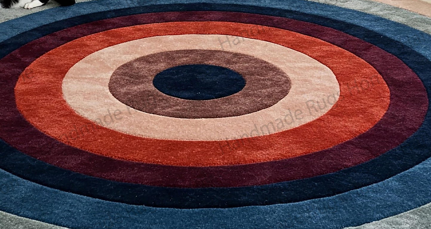 Multicolor concentric rug placed on wooden flooring