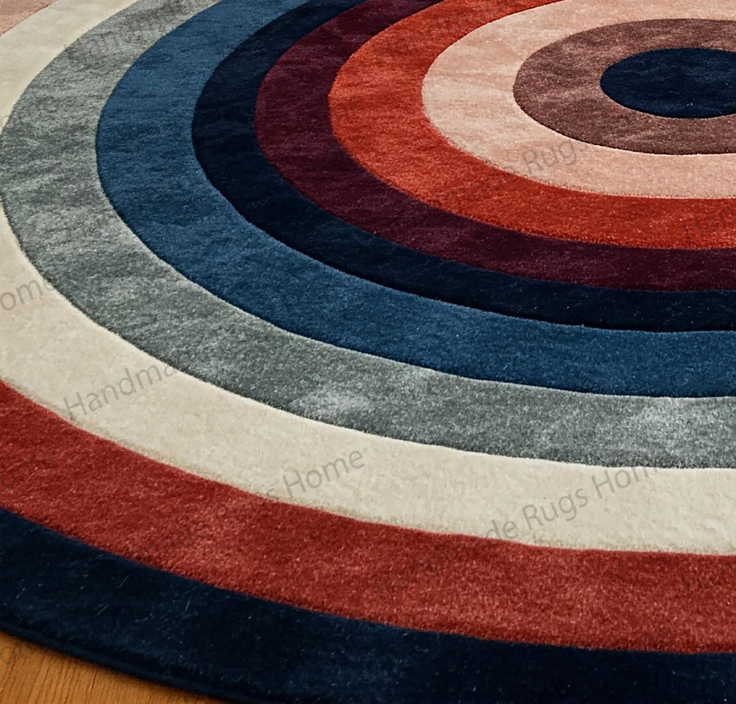 Stylish modern carpet with a woman sitting beside it