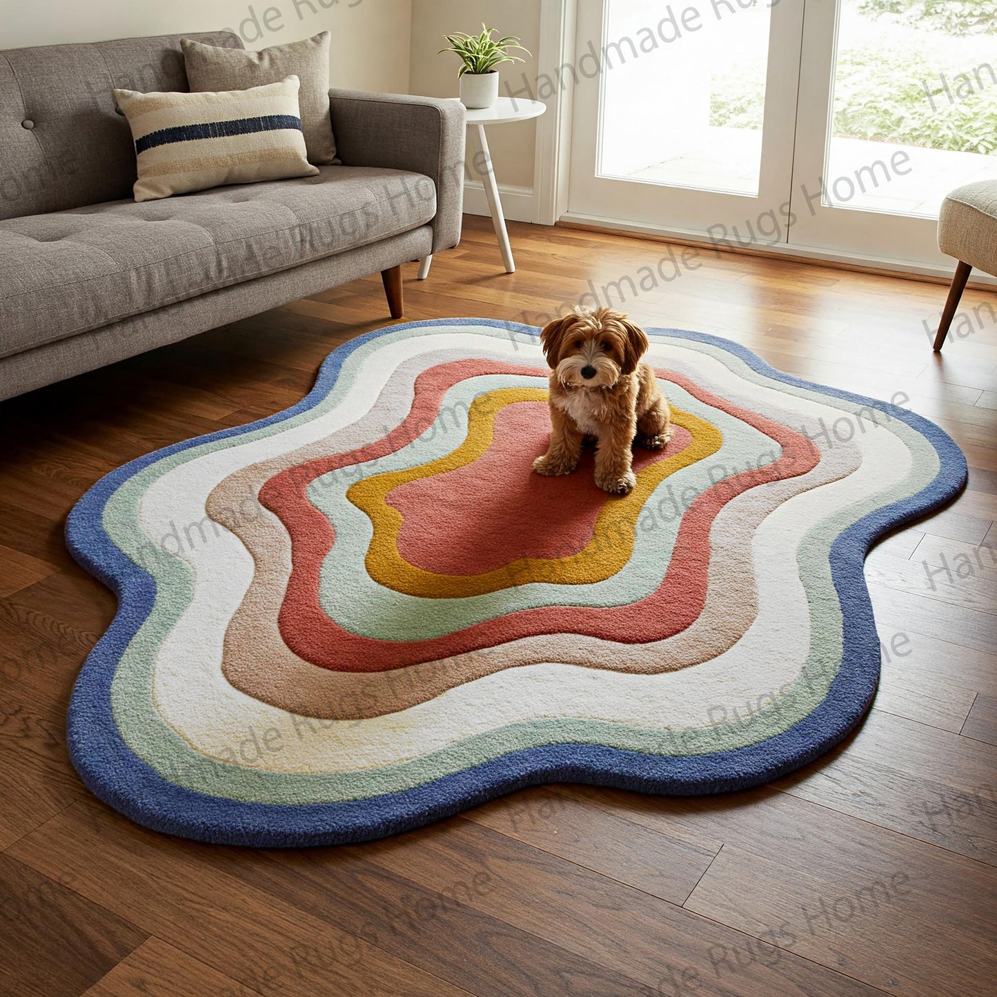 Modern artistic area rug with warm and earthy tones