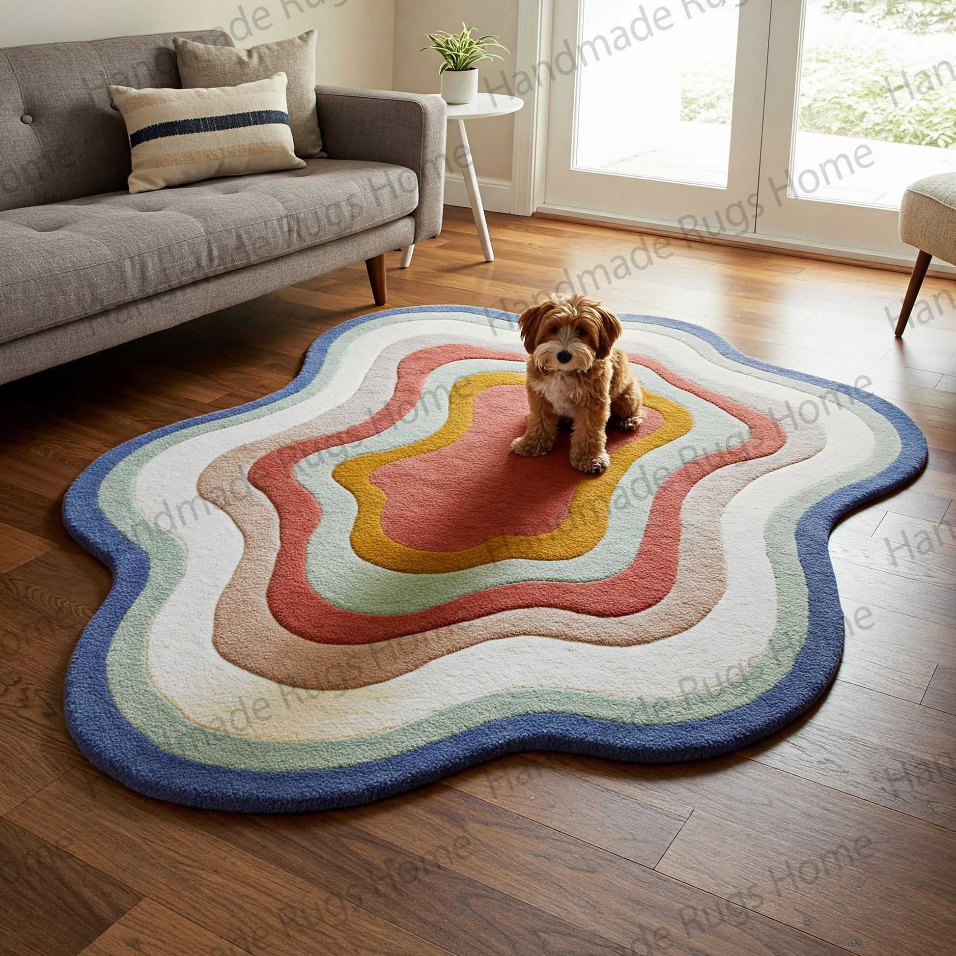 Modern artistic area rug with warm and earthy tones