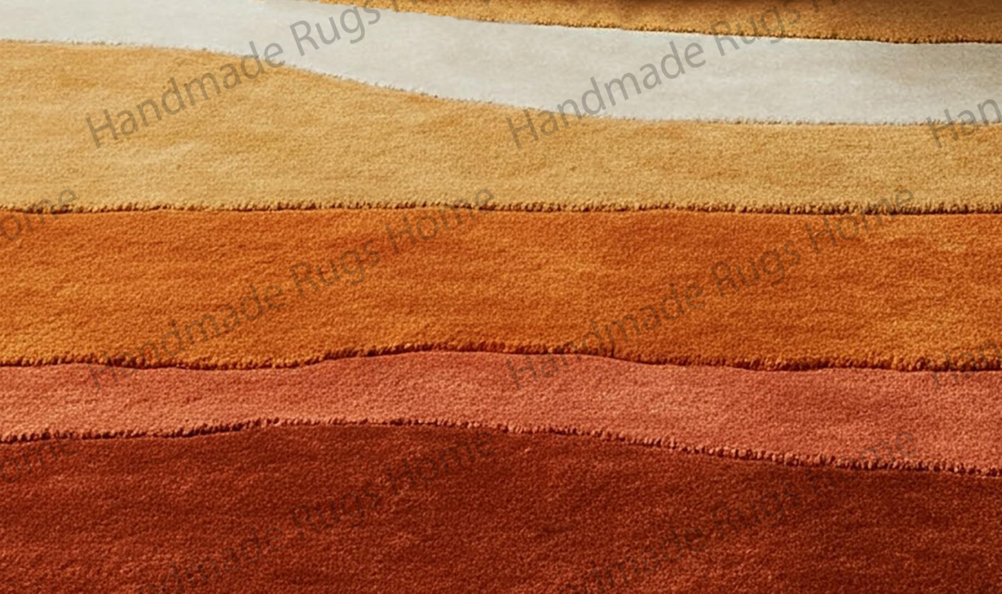 Hand-Tufted Wool Rug: Abstract Waves, Warm Earth Tones