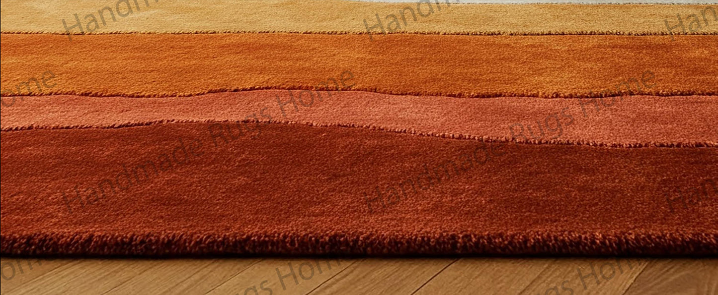 Hand-Tufted Wool Rug: Abstract Waves, Warm Earth Tones