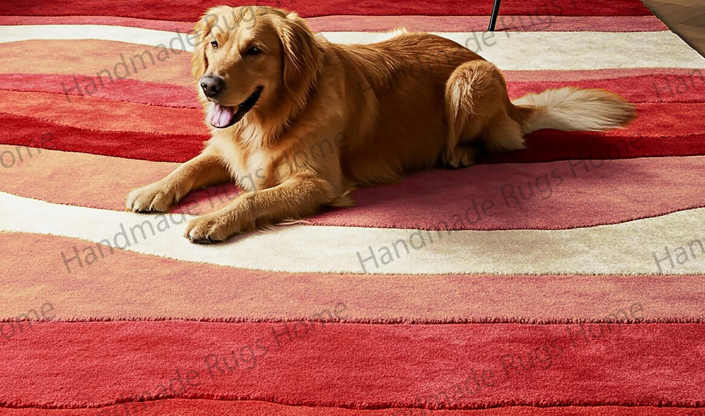 Hand-Tufted Wool Rug: Abstract Waves, Warm Earth Tones