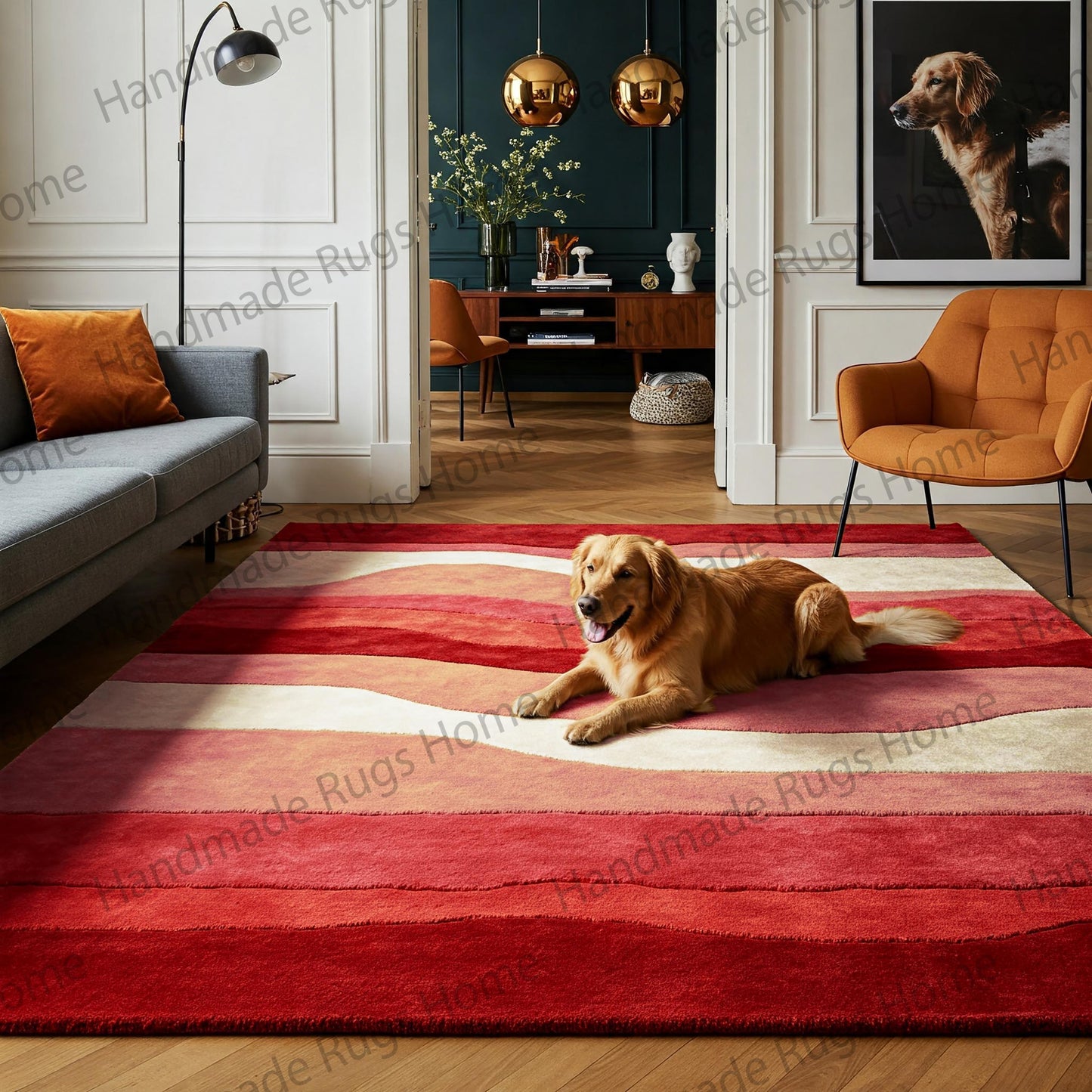 Hand-Tufted Wool Rug: Abstract Waves, Warm Earth Tones