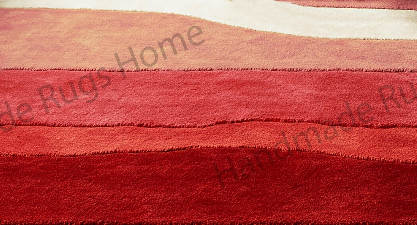 Hand-Tufted Wool Rug: Abstract Waves, Warm Earth Tones