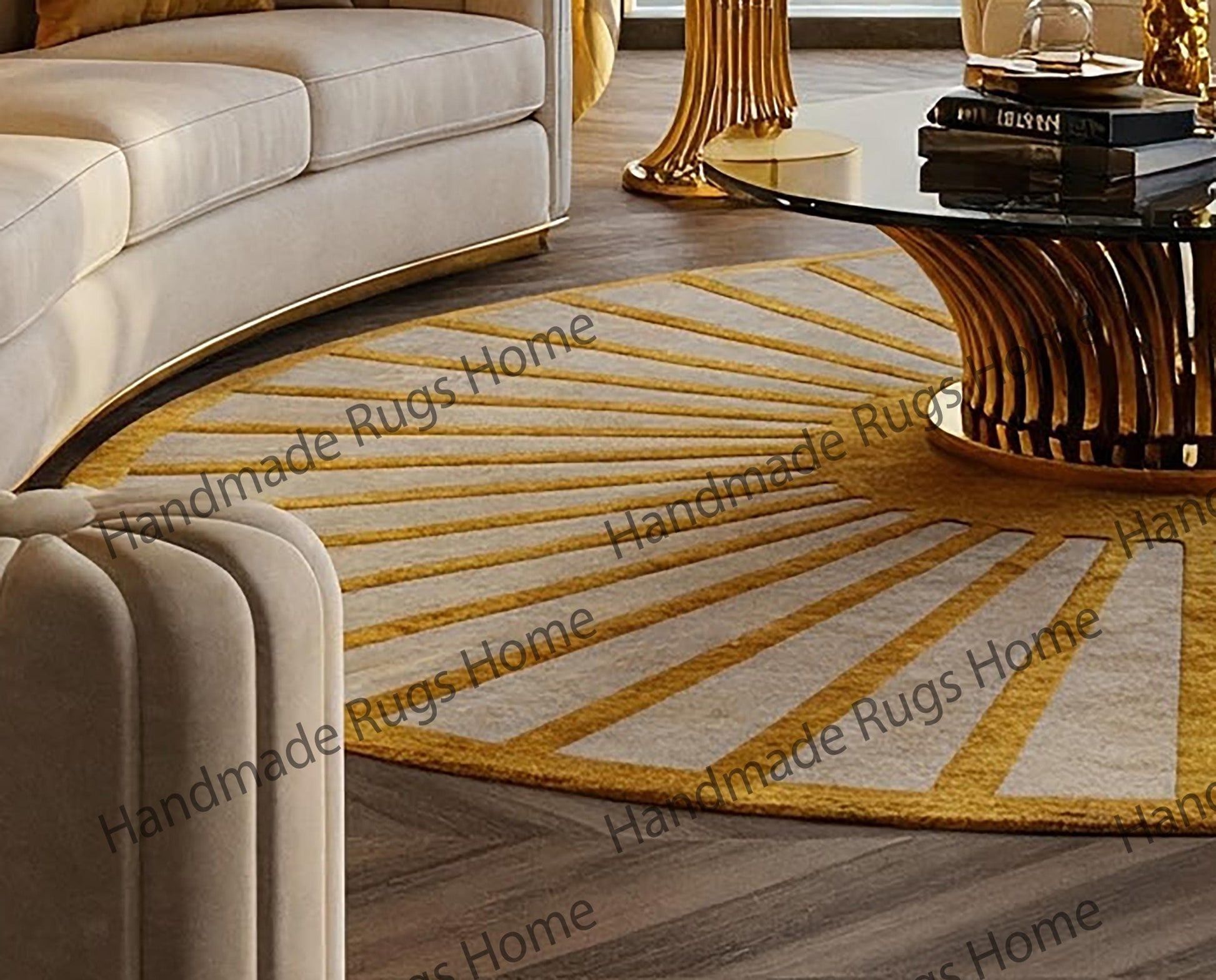 High-quality round Art Deco rug in an elegant living room