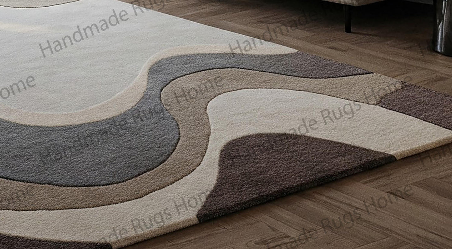 Hand-Tufted Wool Rug: Black & White Abstract Modern Decor