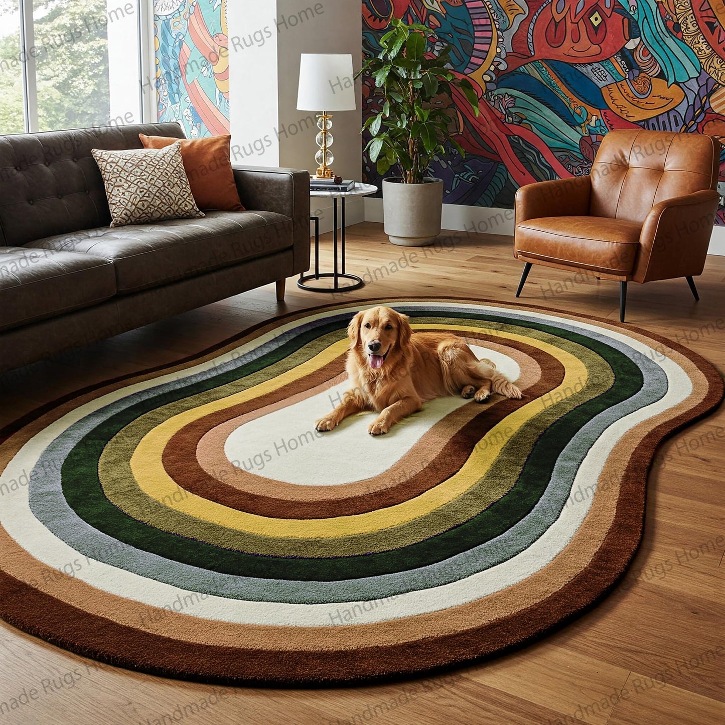 Retro-modern hand-tufted carpet with soft texture and bold hues
