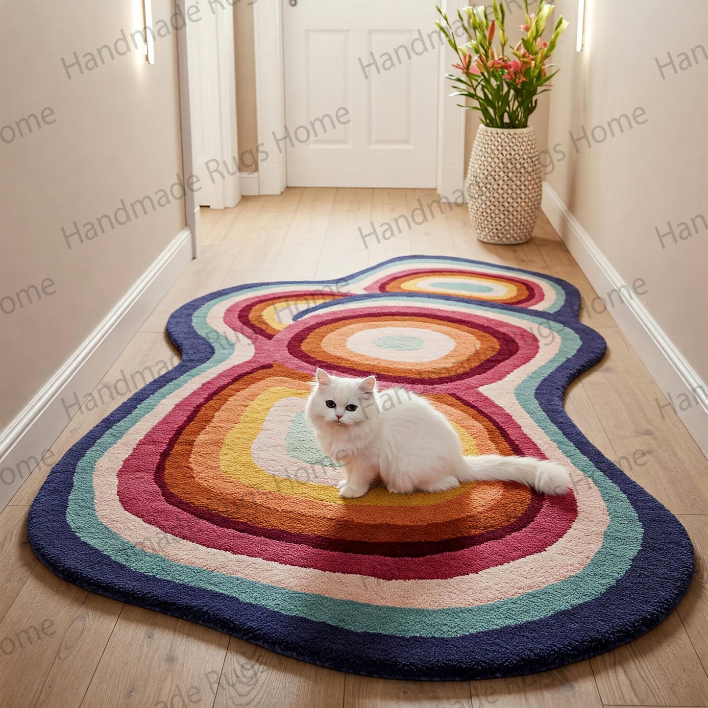 Hand-tufted abstract wool rug with colorful ripple design