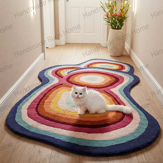 Hand-tufted abstract wool rug with colorful ripple design